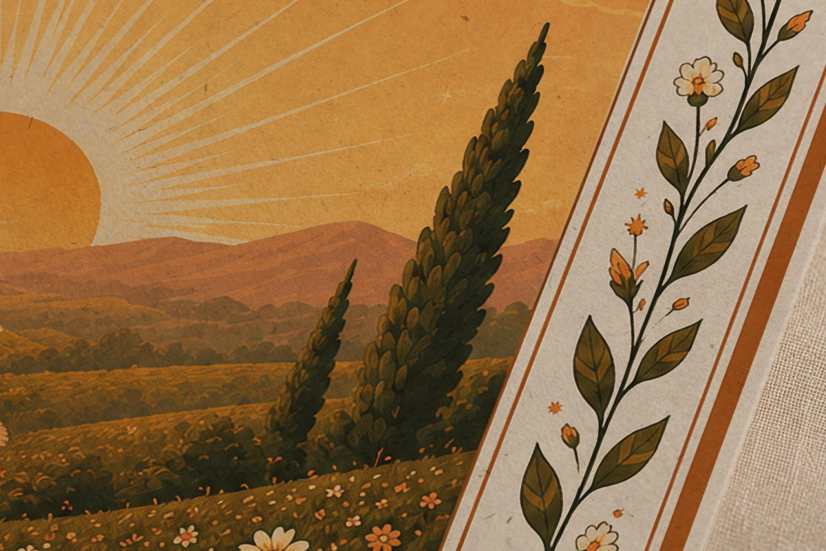 The Golden Hour Print | Sunset Wall Art, Folk Art Landscape Illustration, Framed or Unframed
