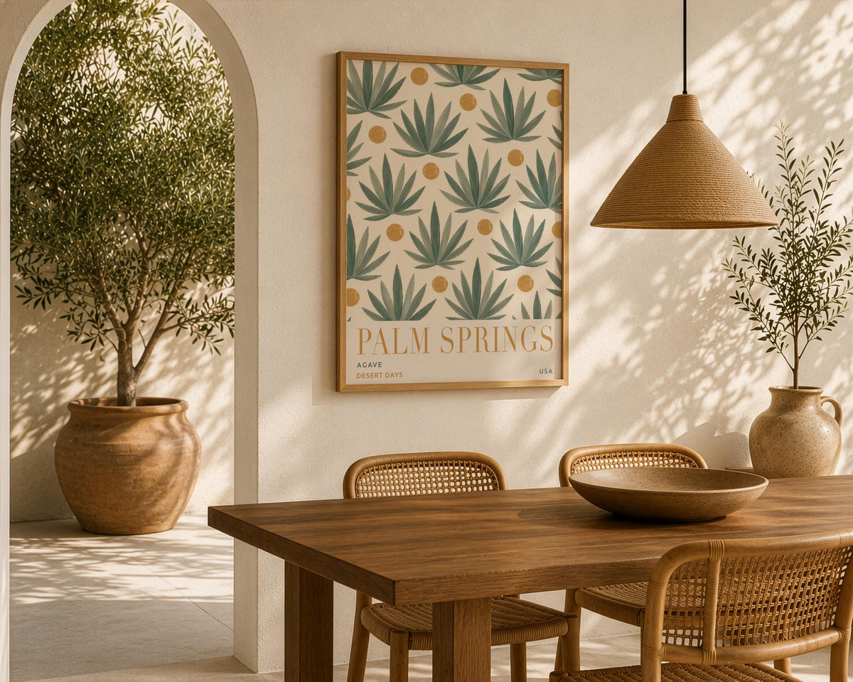 Palm Springs Agave Print | Mid-Century Hand-Painted Desert Botanical Wall Art | Framed or Unframed
