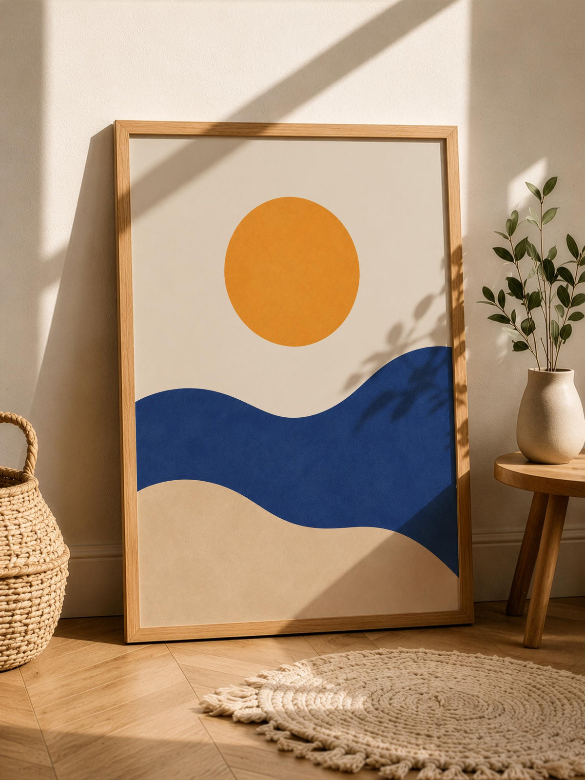 Coastal Dunes Abstract Art Print | Minimalist Mediterranean Sun Sea Wall Decor | Framed or Unframed