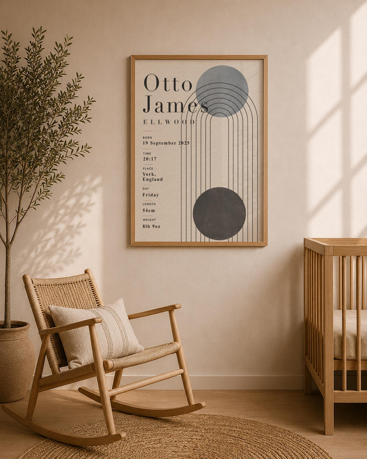 Personalised Birth Record Print | Modern Nursery Wall Art | Framed or Unframed