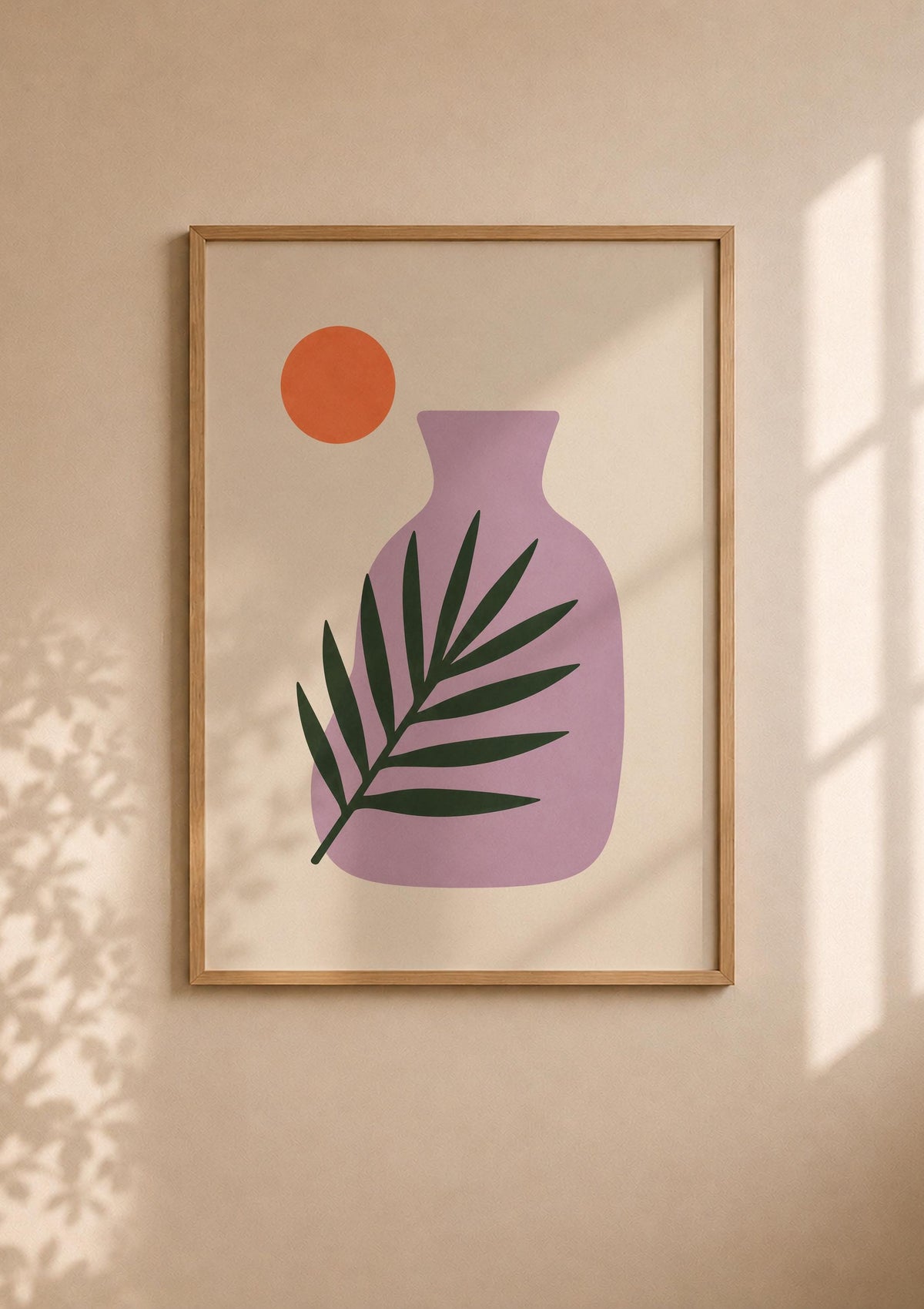 Sunset Palm Leaf Print | Purple Vase Botanical Art, Mediterranean Modern Decor | Framed or Unframed
