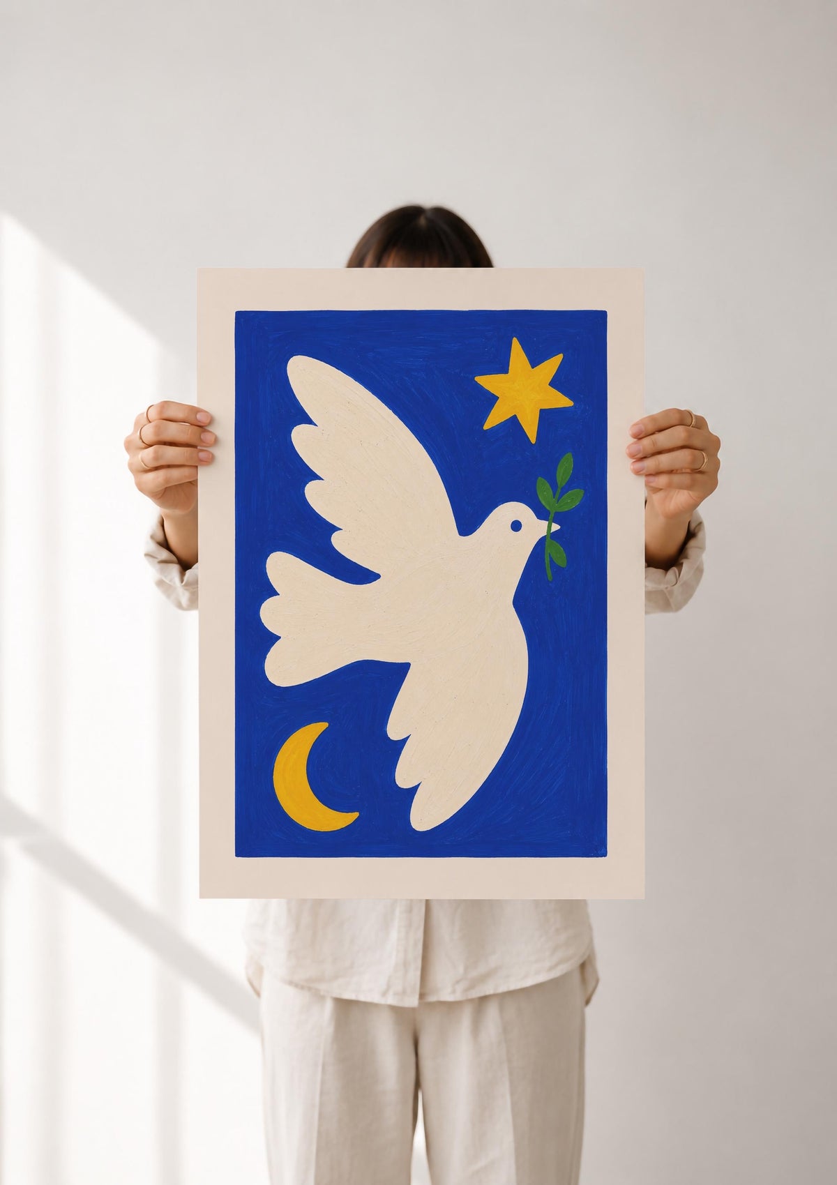 Hand-Painted Peace Dove Art Print | Colourful Folk Art Bird Wall Decor | Framed or Unframed