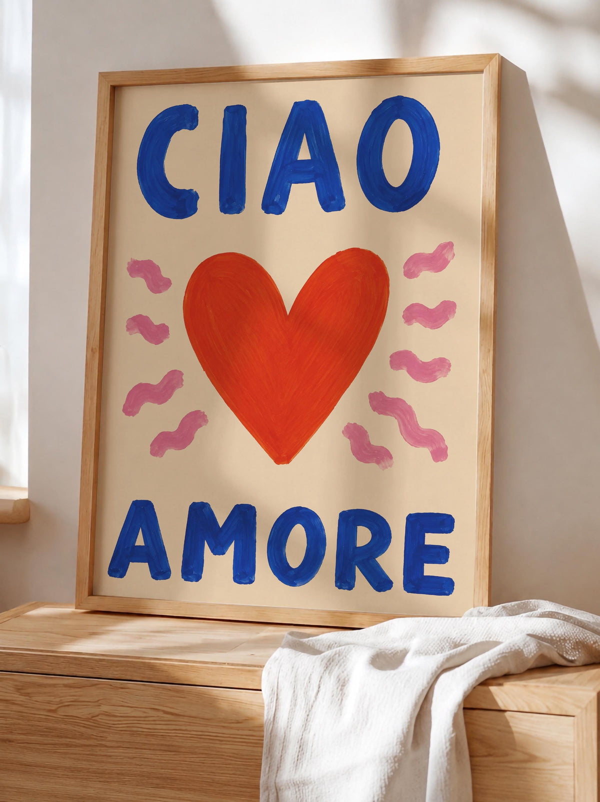 Ciao Amore Heart Art Print | Colourful Hand-Painted Modern Wall Art | Framed or Unframed