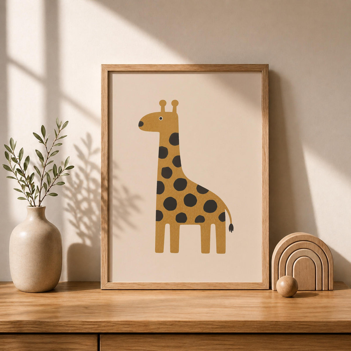 Hand-Painted Giraffe Wall Art Print | Scandinavian Safari Animal Print, Neutral Kids Room & Nursery Decor