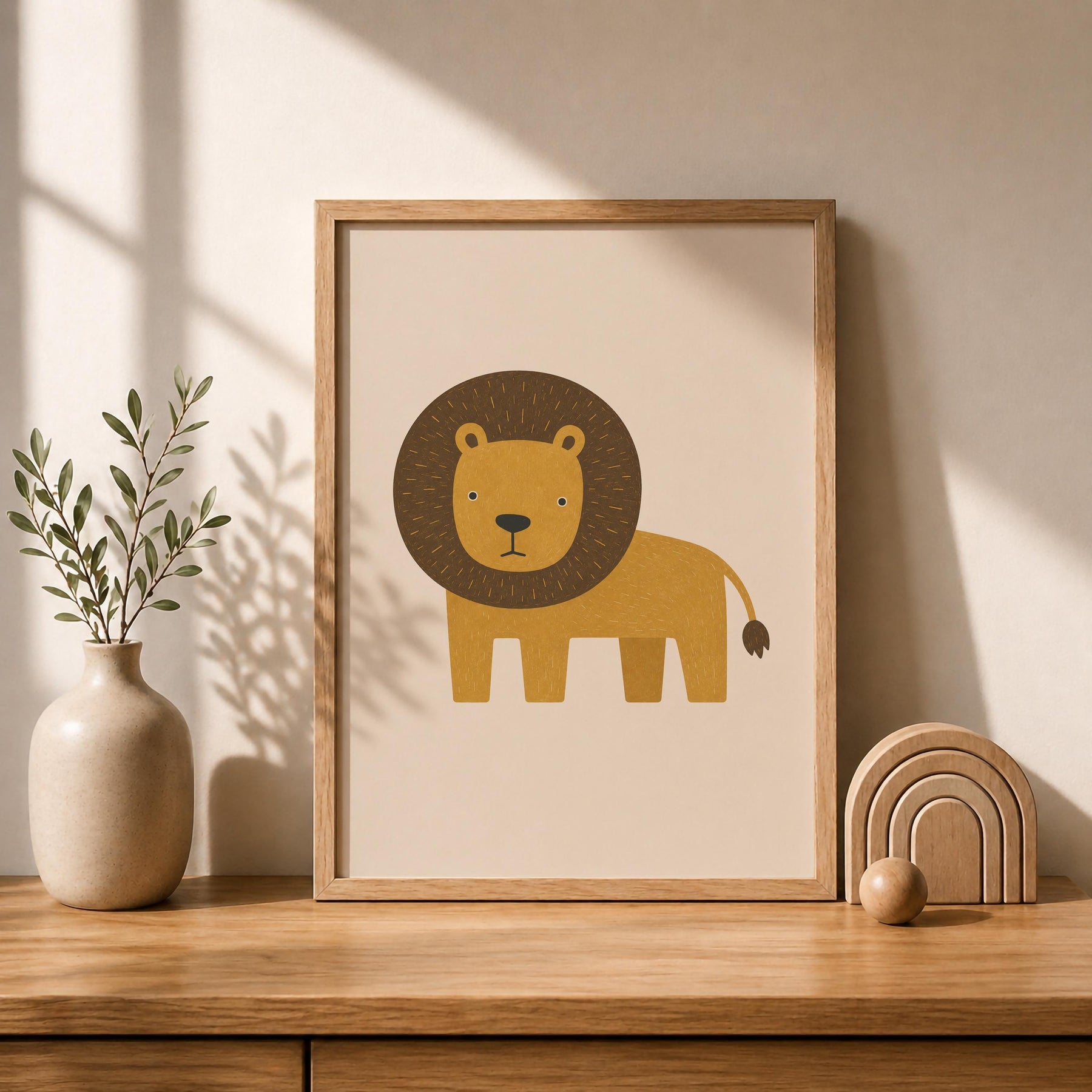 Lion Wall Art Print | Scandinavian Safari Animal Print, Neutral Kids Room & Nursery Decor