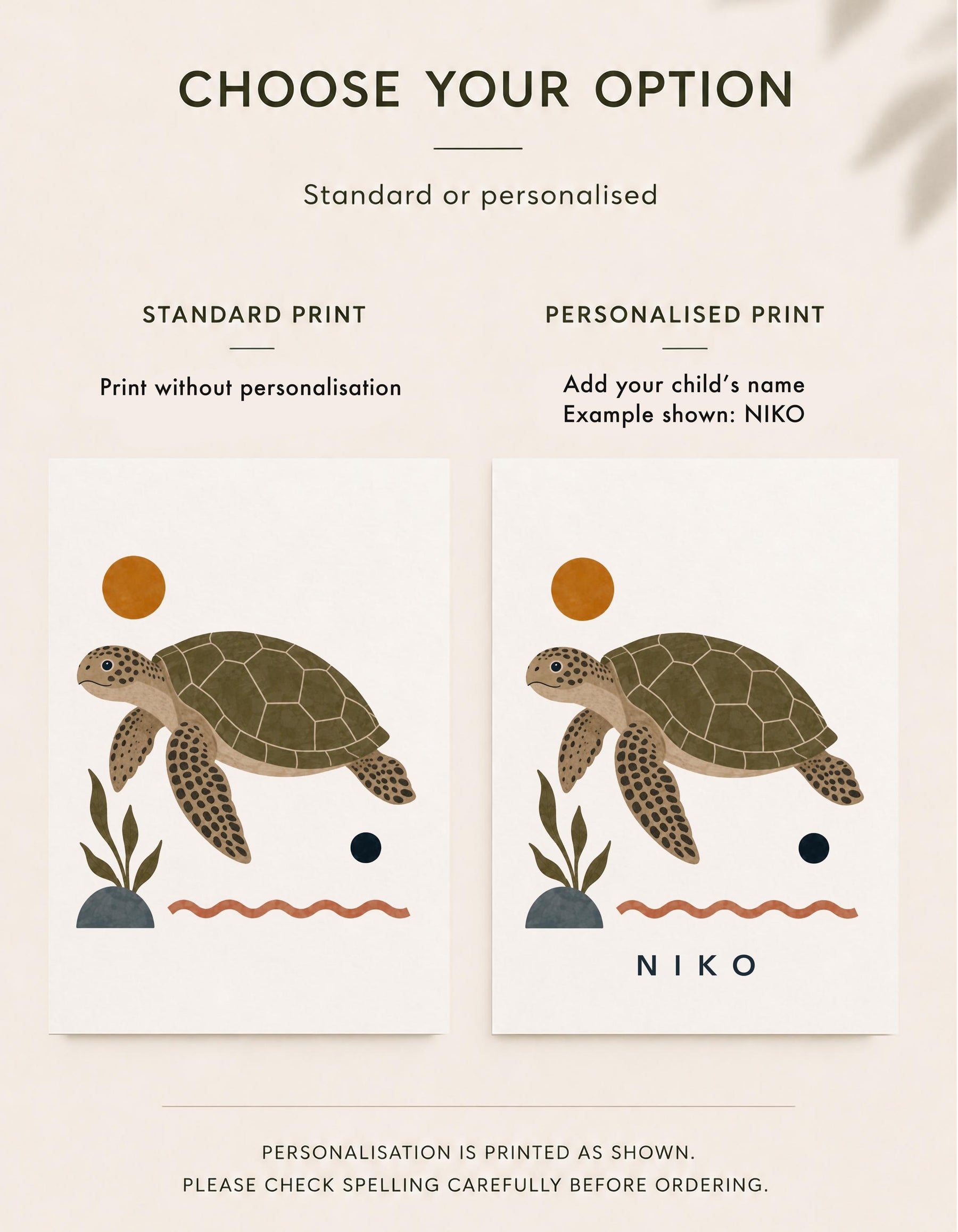 Personalised Sea Turtle Nursery Print | Modern Ocean Animal Wall Art | Framed or Unframed