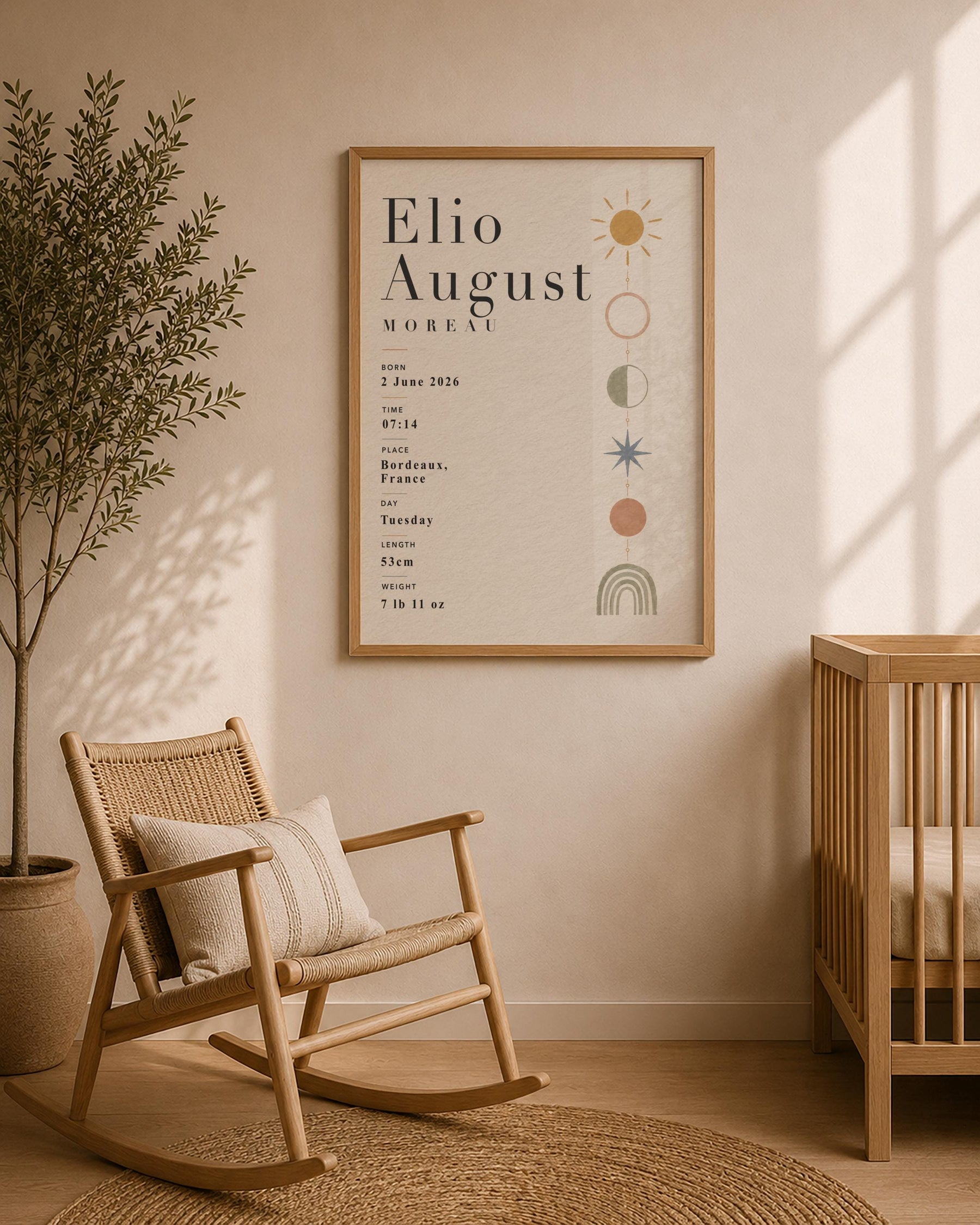 Personalised Baby Birth Record Print | Celestial Nursery Wall Art | Framed or Unframed