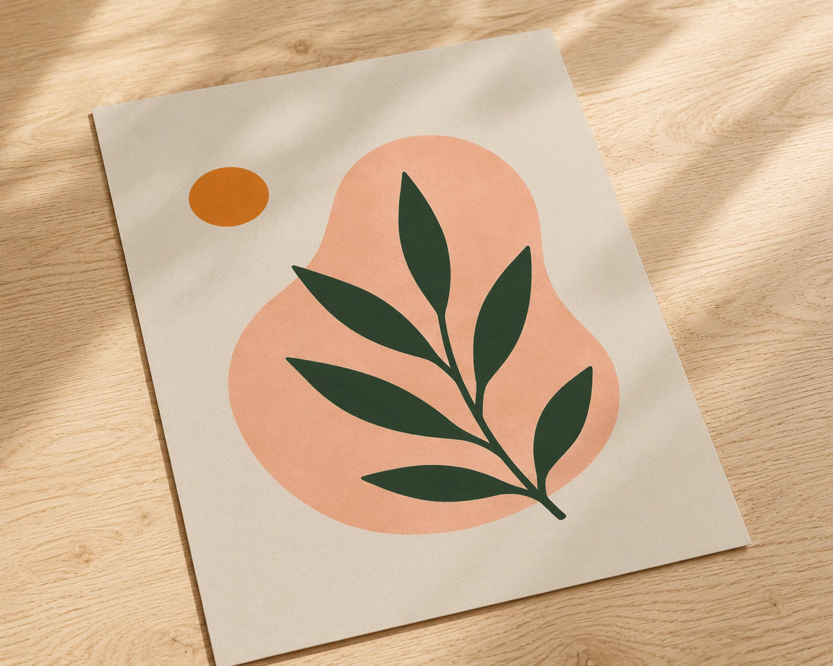 Terra Botanical Leaf Print | Abstract Mediterranean Wall Art, Scandinavian Decor | Framed or Unframed