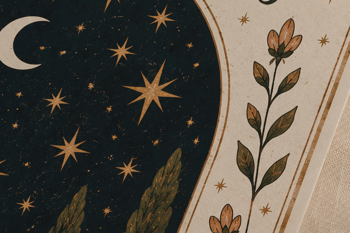 Follow The Stars Print | Celestial Moon Nursery Wall Art, Folk Landscape Illustration, Framed or Unframed