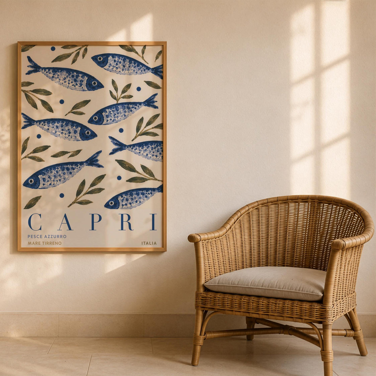 Capri Italy Fish Print | Hand-Painted Mediterranean Coastal Wall Art | Framed or Unframed