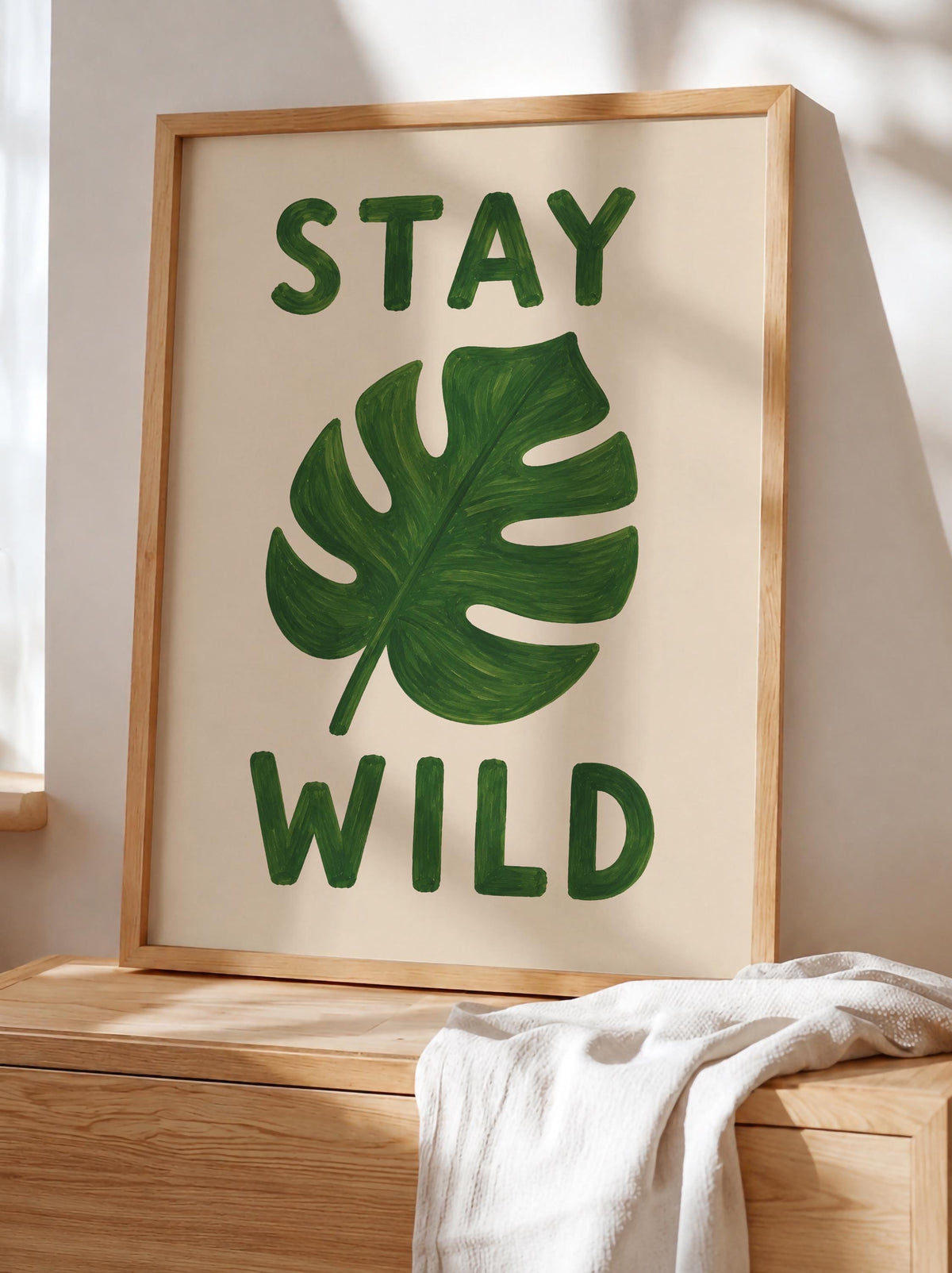 Stay Wild Monstera Leaf Print | Hand-Painted Botanical Kids Nursery Wall Art | Framed or Unframed