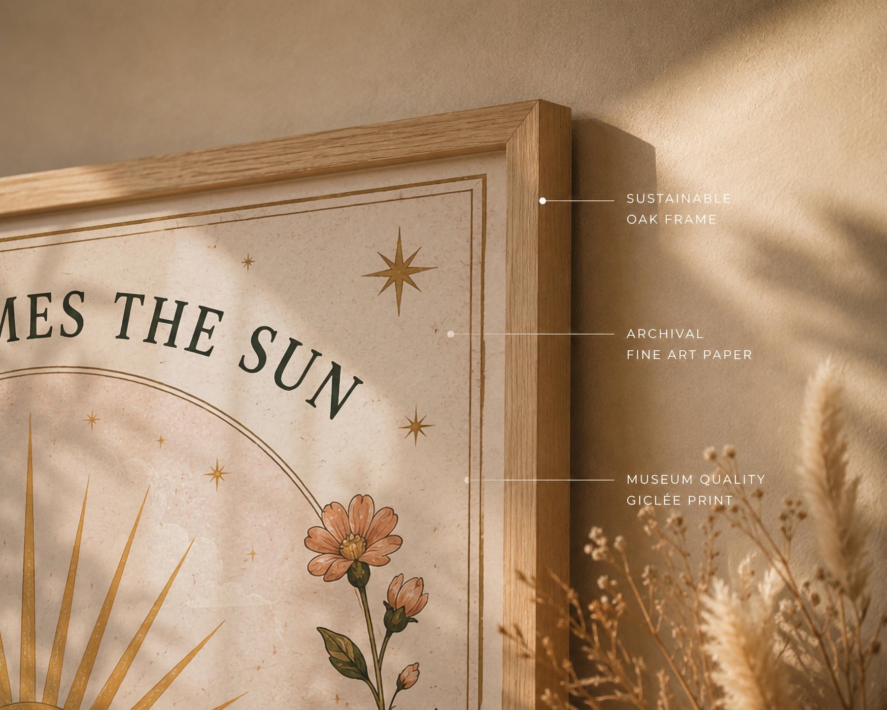 Here Comes the Sun Print | Inspirational Nursery Wall Art, Celestial Folk Art, Framed or Unframed