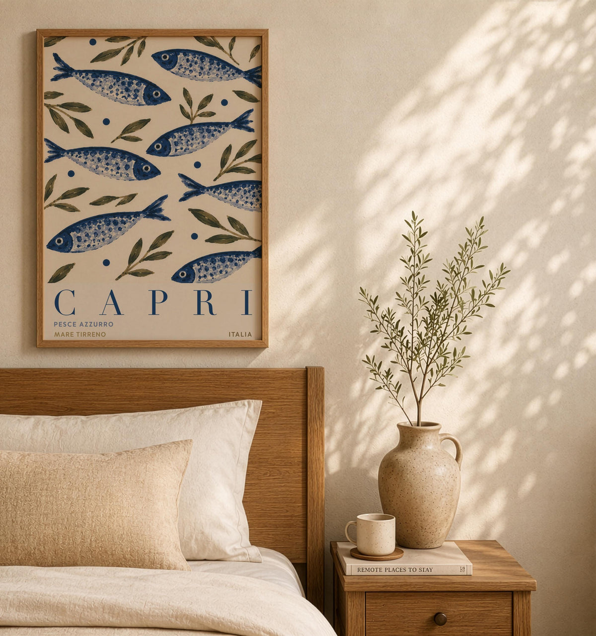 Capri Italy Fish Print | Hand-Painted Mediterranean Coastal Wall Art | Framed or Unframed