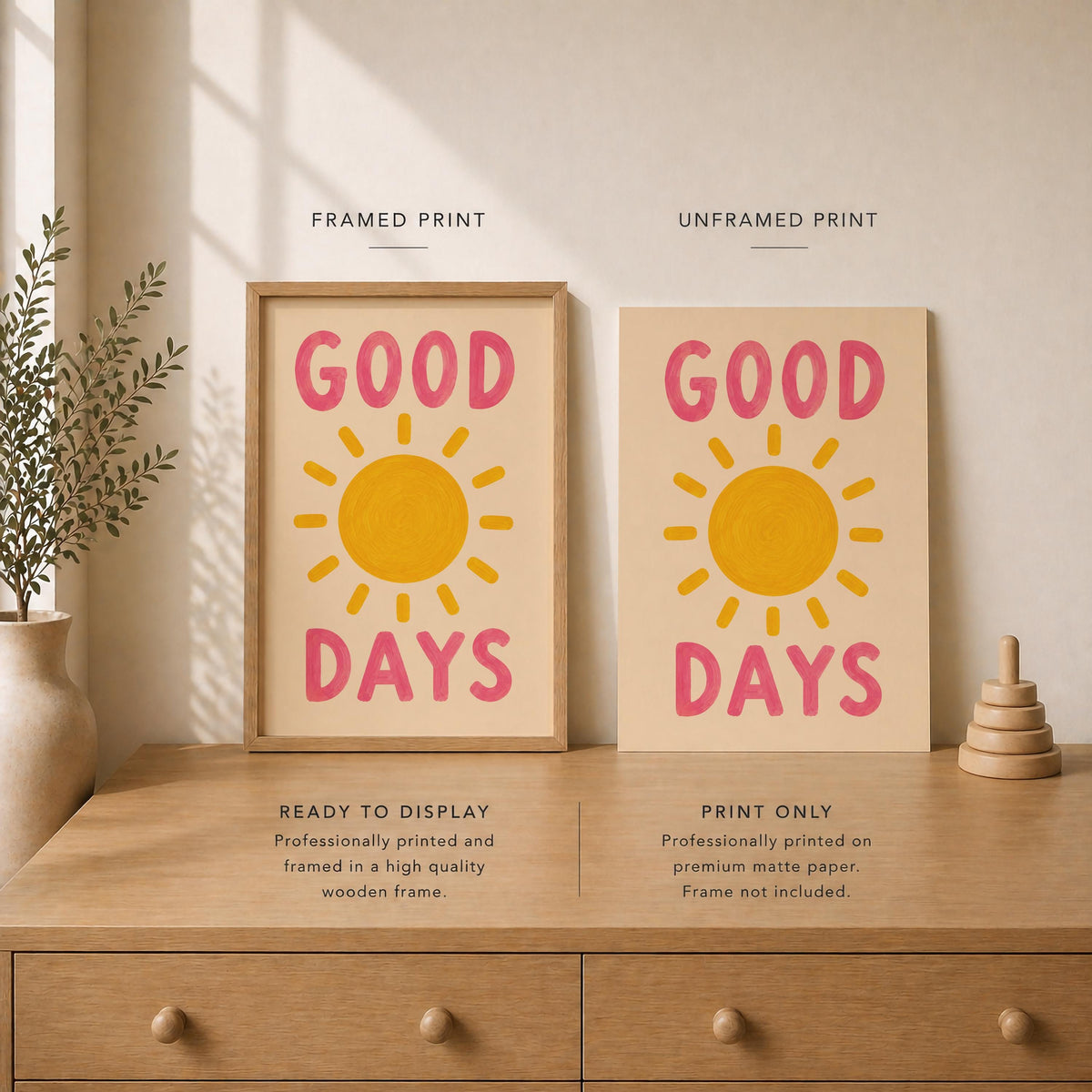 Good Days Hand-Painted Sunshine Art Print | Inspirational Modern Wall Art | Framed or Unframed