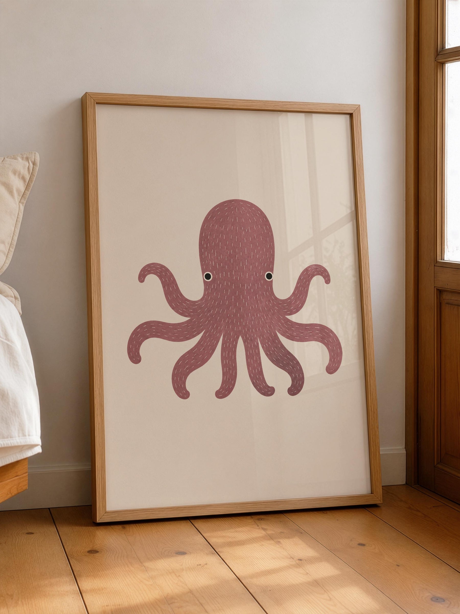 Hand-Painted Octopus Print | Minimalist Scandinavian Coastal Nursery Decor | Framed or Unframed