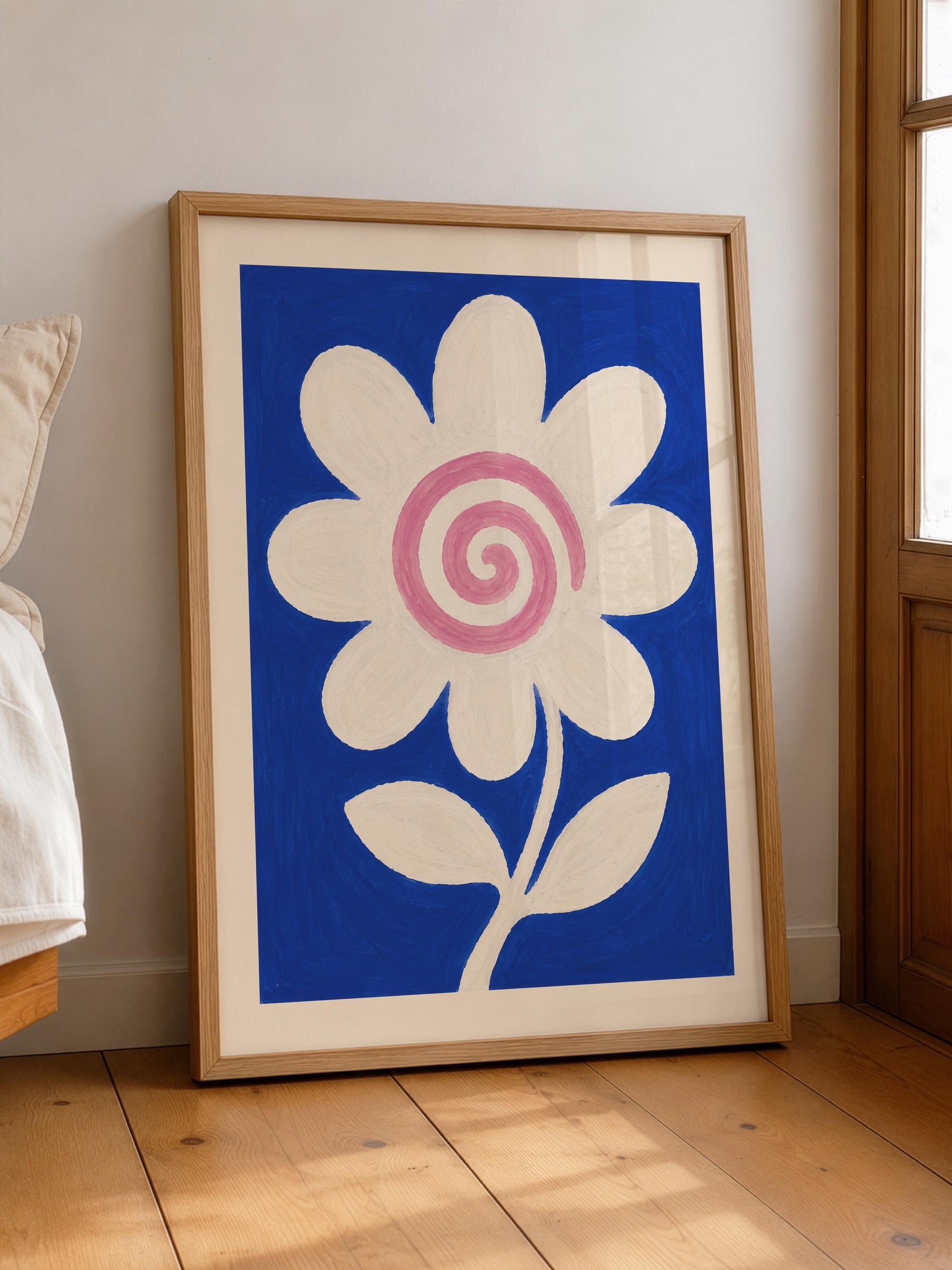 Hand-Painted Floral Print | Scandinavian Folk Art, Modern Botanical Room Decor | Framed or Unframed