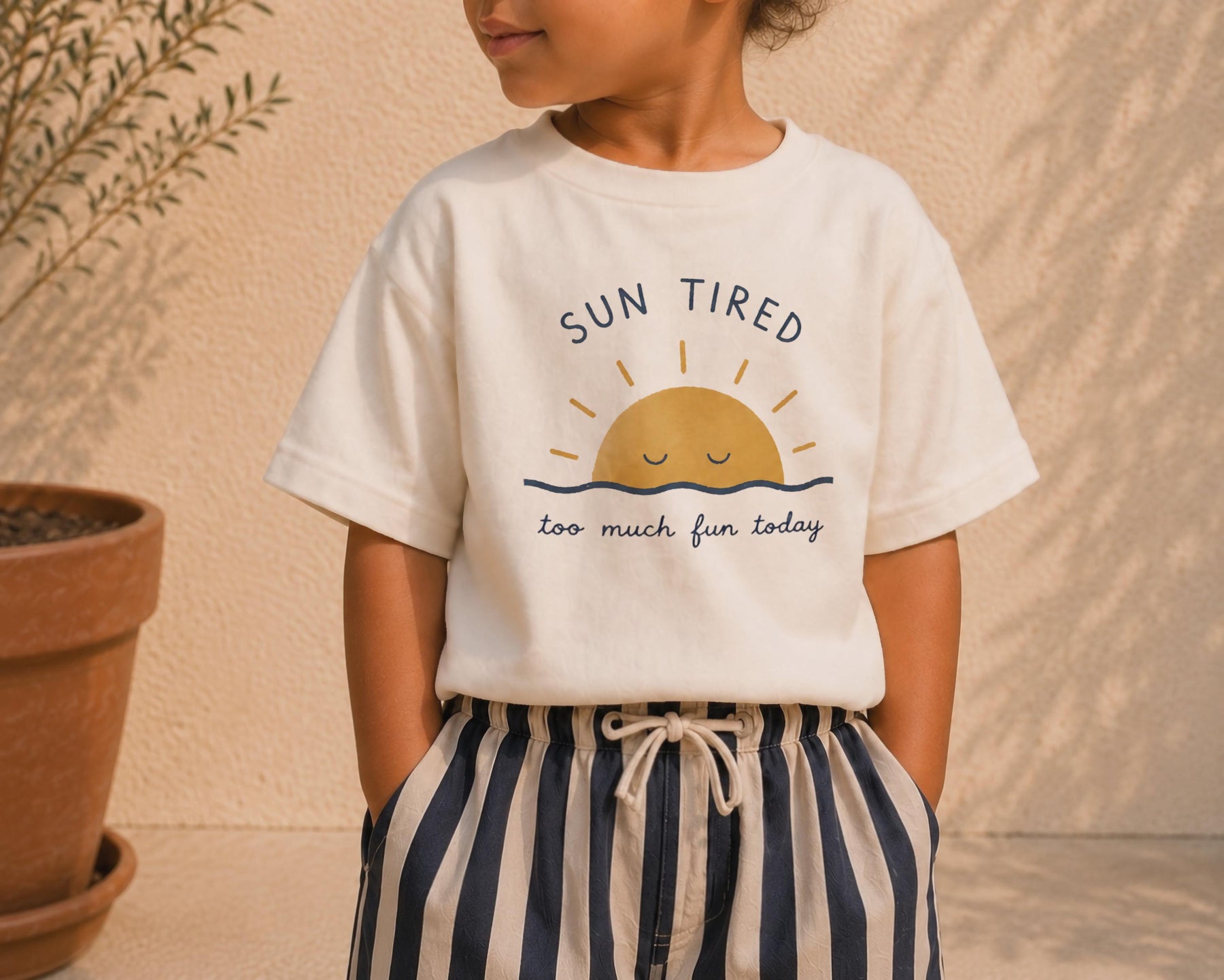 Sun Tired Kids T-Shirt - Organic Cotton Children’s Sunshine Graphic Tee, Summer Kids Clothing