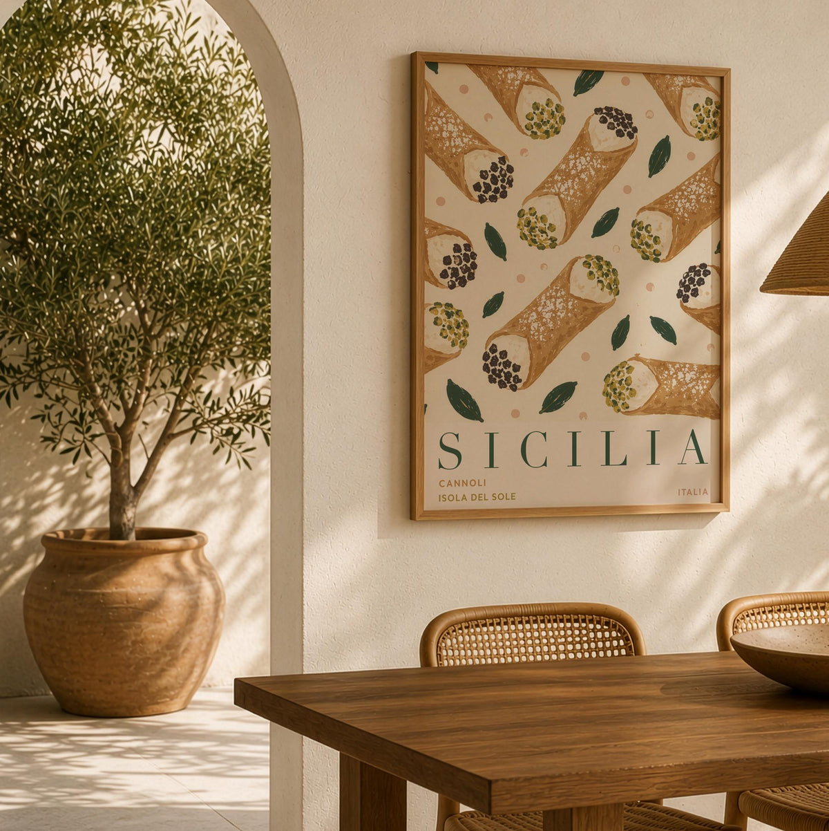 Sicily Cannoli Print | Hand-Painted Italian Food Travel Poster, Kitchen Decor | Framed or Unframed