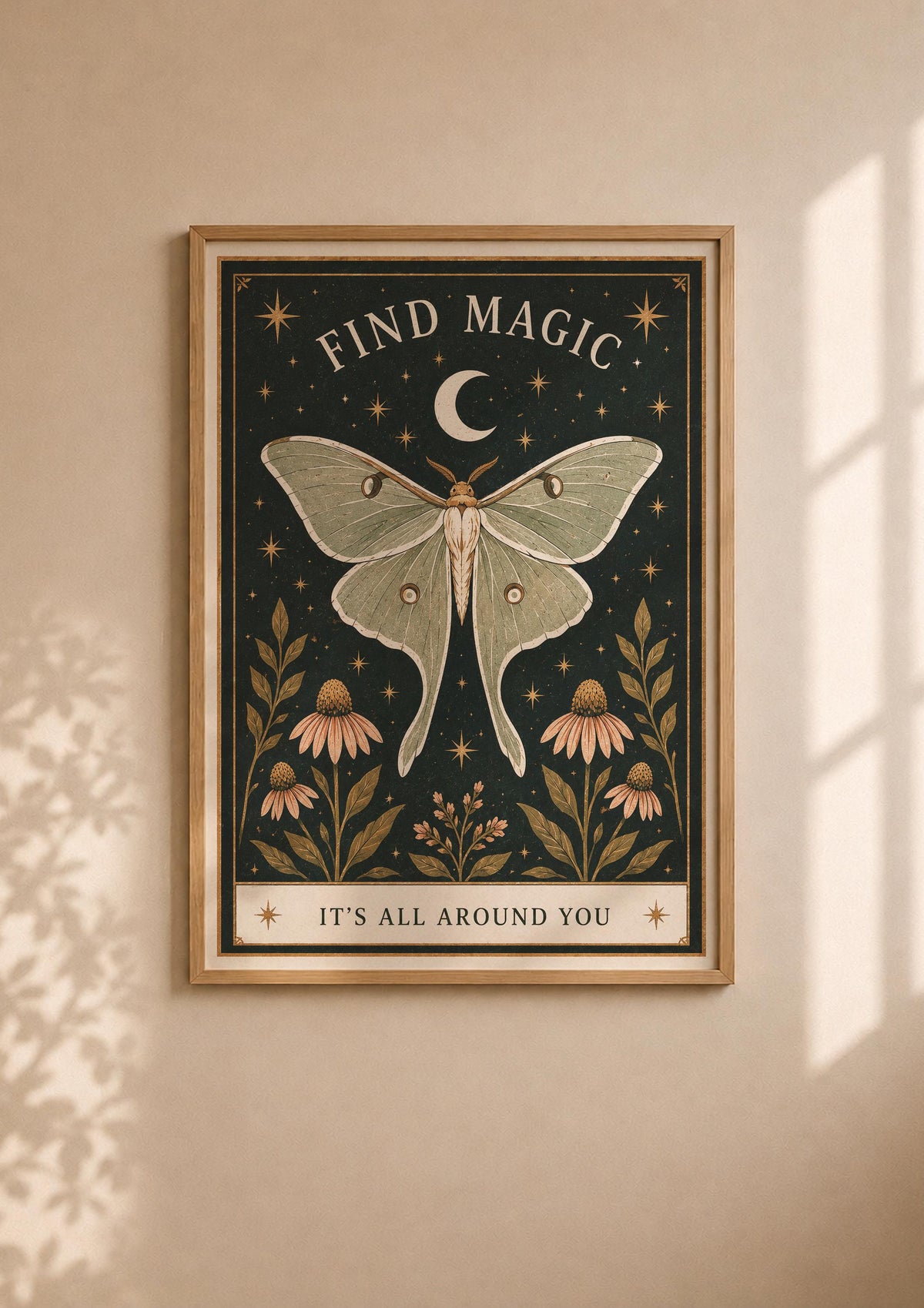 Celestial Moth Nursery Print | Inspirational Magic Folk Art Nature Illustration | Framed or Unframed