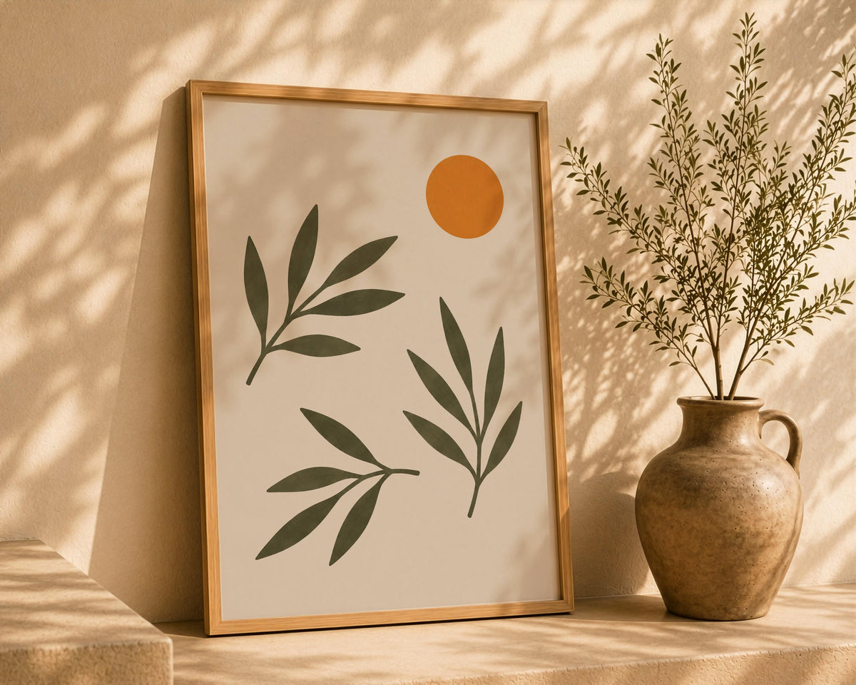 Oasis Olive Branch Print | Hand-Painted Botanical Art, Mediterranean Wall Decor | Framed or Unframed