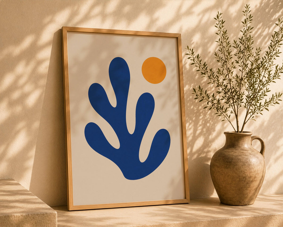 Drift Abstract Blue Coral Print | Matisse Inspired Modern Coastal Wall Art | Framed or Unframed