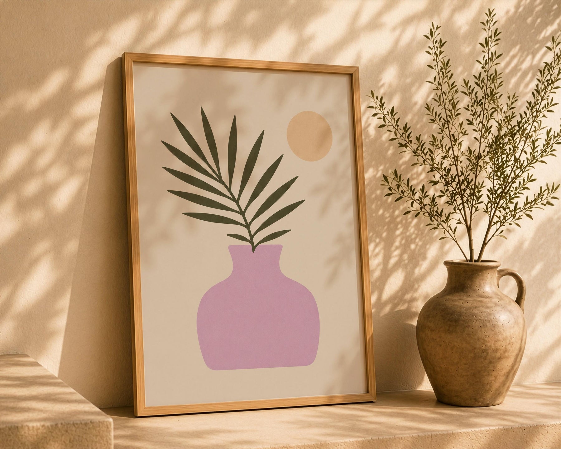 Moonlit Palmera Palm Frond Print | Minimalist Botanical Vase Wall Art | Framed or Unframed
