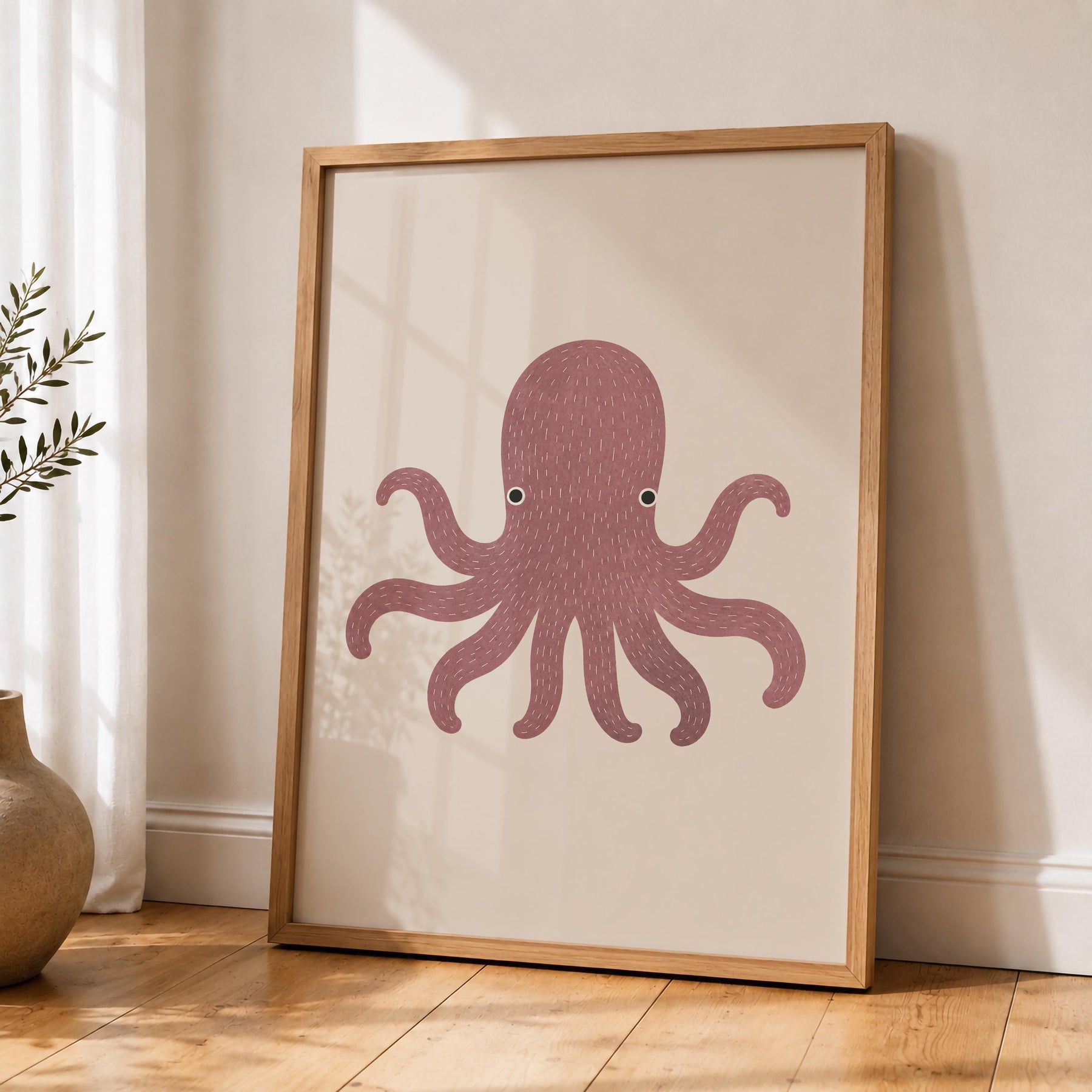 Hand-Painted Octopus Print | Minimalist Scandinavian Coastal Nursery Decor | Framed or Unframed