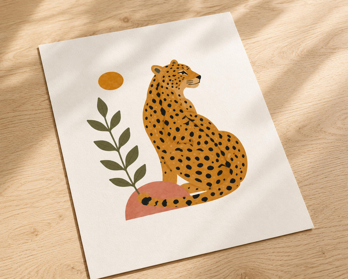 Personalised Leopard Nursery Print | Safari Jungle Animal Illustrated Wall Art | Framed or Unframed