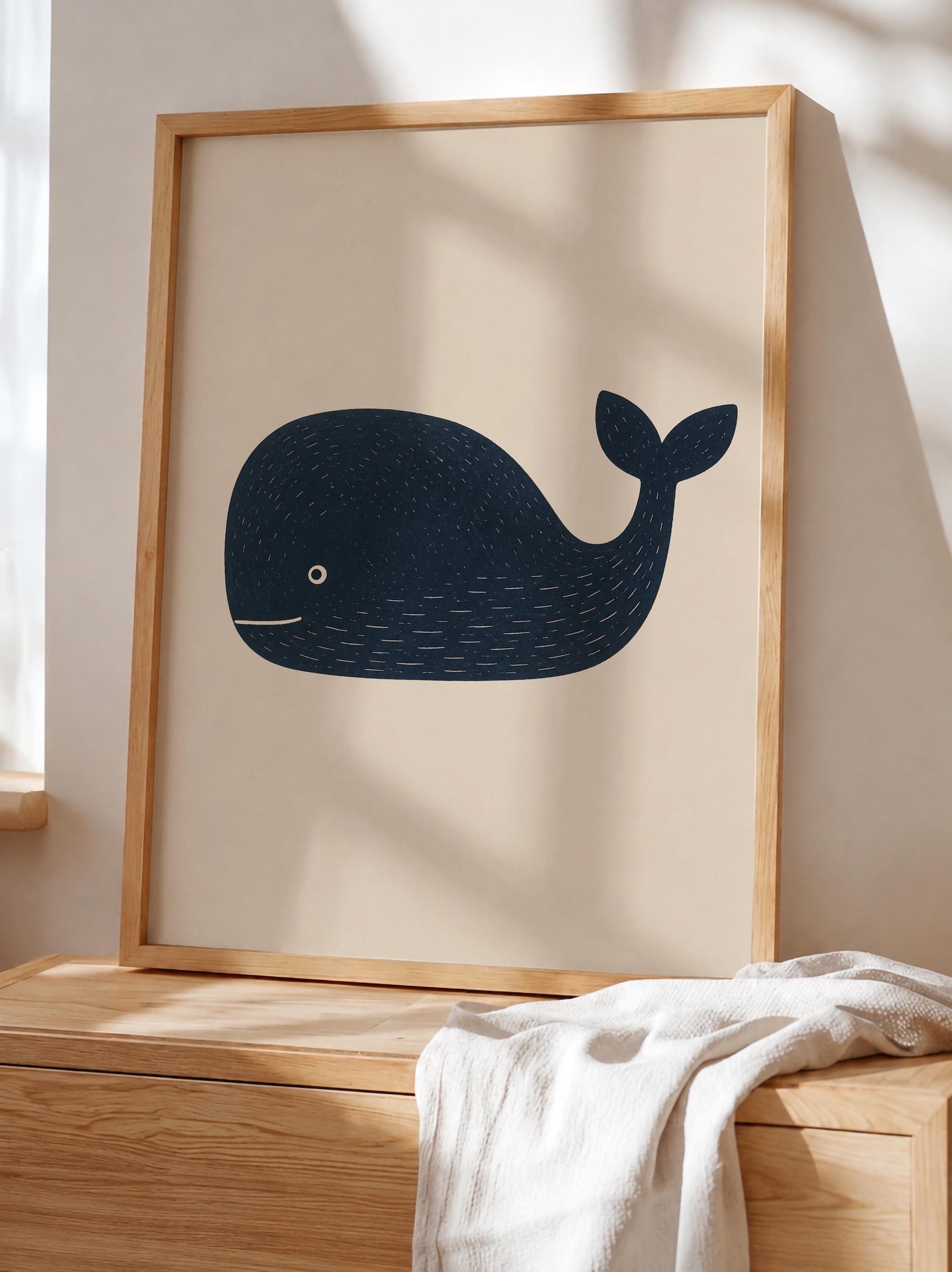 Hand-Painted Whale Print | Scandinavian Coastal Nursery Decor | Framed or Unframed