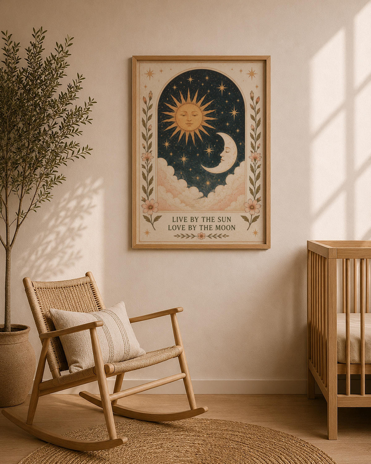Live By The Sun Love by The Moon Celestial Folk Art Print | Inspirational Boho Illustration | Framed or Unframed
