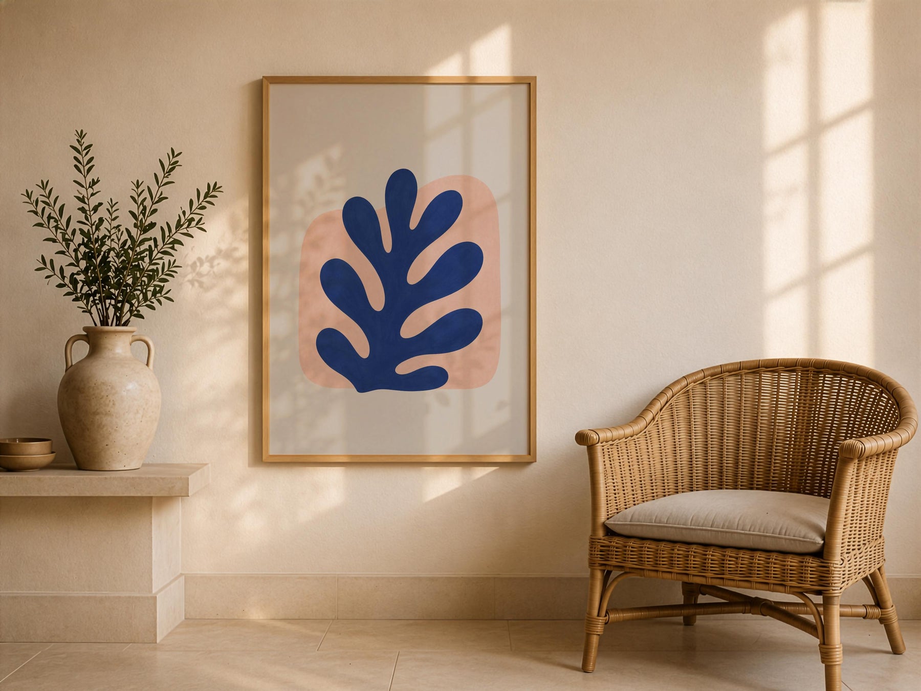 Reef Blue Abstract Botanical Print | Coastal Modern Mediterranean Organic Shape Art | Framed or Unframed