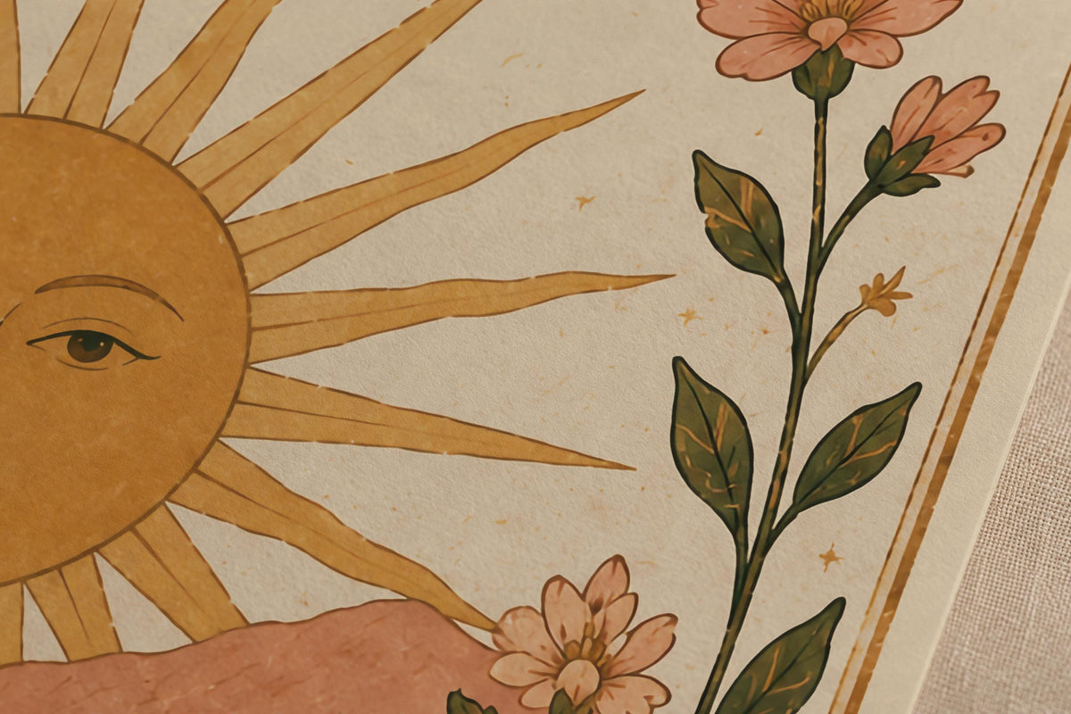 Catch The Sun Print | Inspirational Celestial Nursery Wall Art, Folk Landscape Illustration, Framed or Unframed