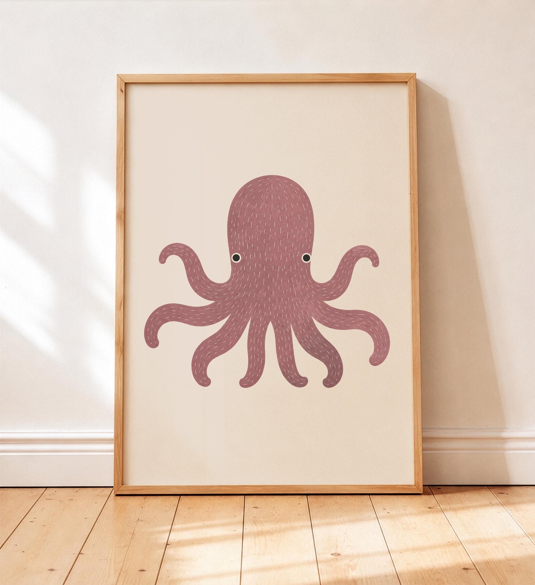 Hand-Painted Octopus Print | Minimalist Scandinavian Coastal Nursery Decor | Framed or Unframed