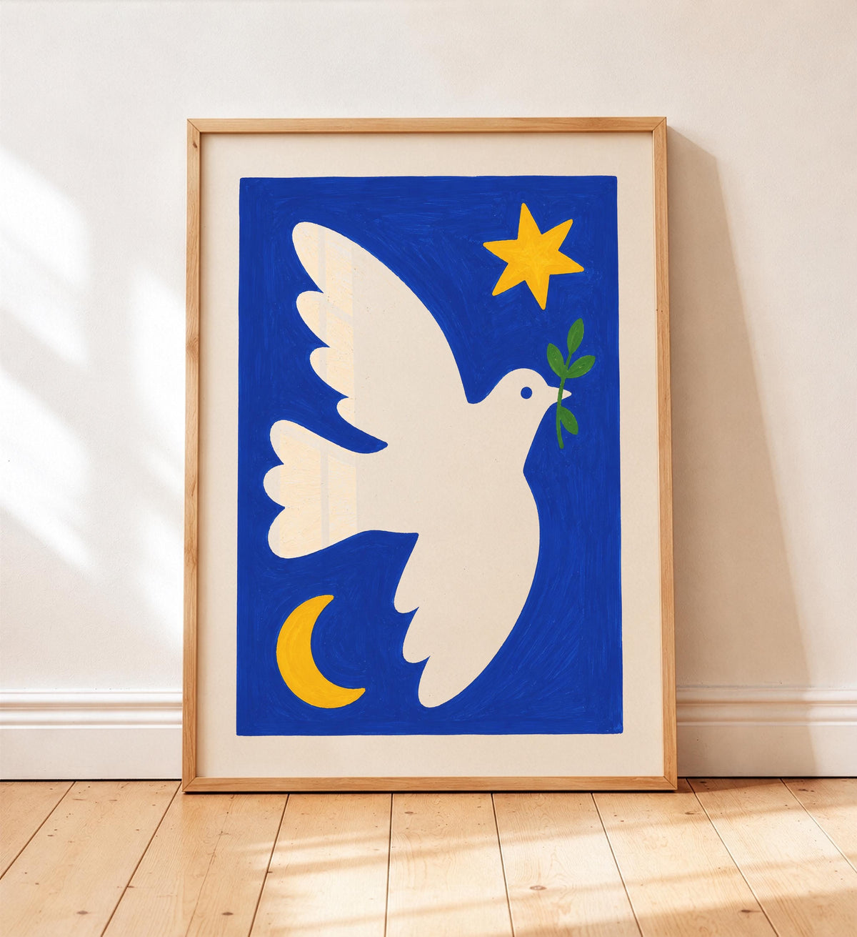 Hand-Painted Peace Dove Art Print | Colourful Folk Art Bird Wall Decor | Framed or Unframed