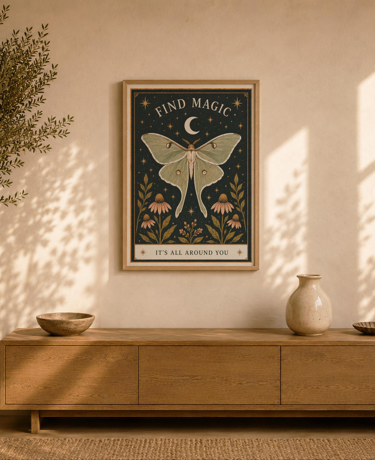 Find Magic Celestial Moth Nursery Print | Inspirational Magic Folk Art Nature Illustration | Framed or Unframed