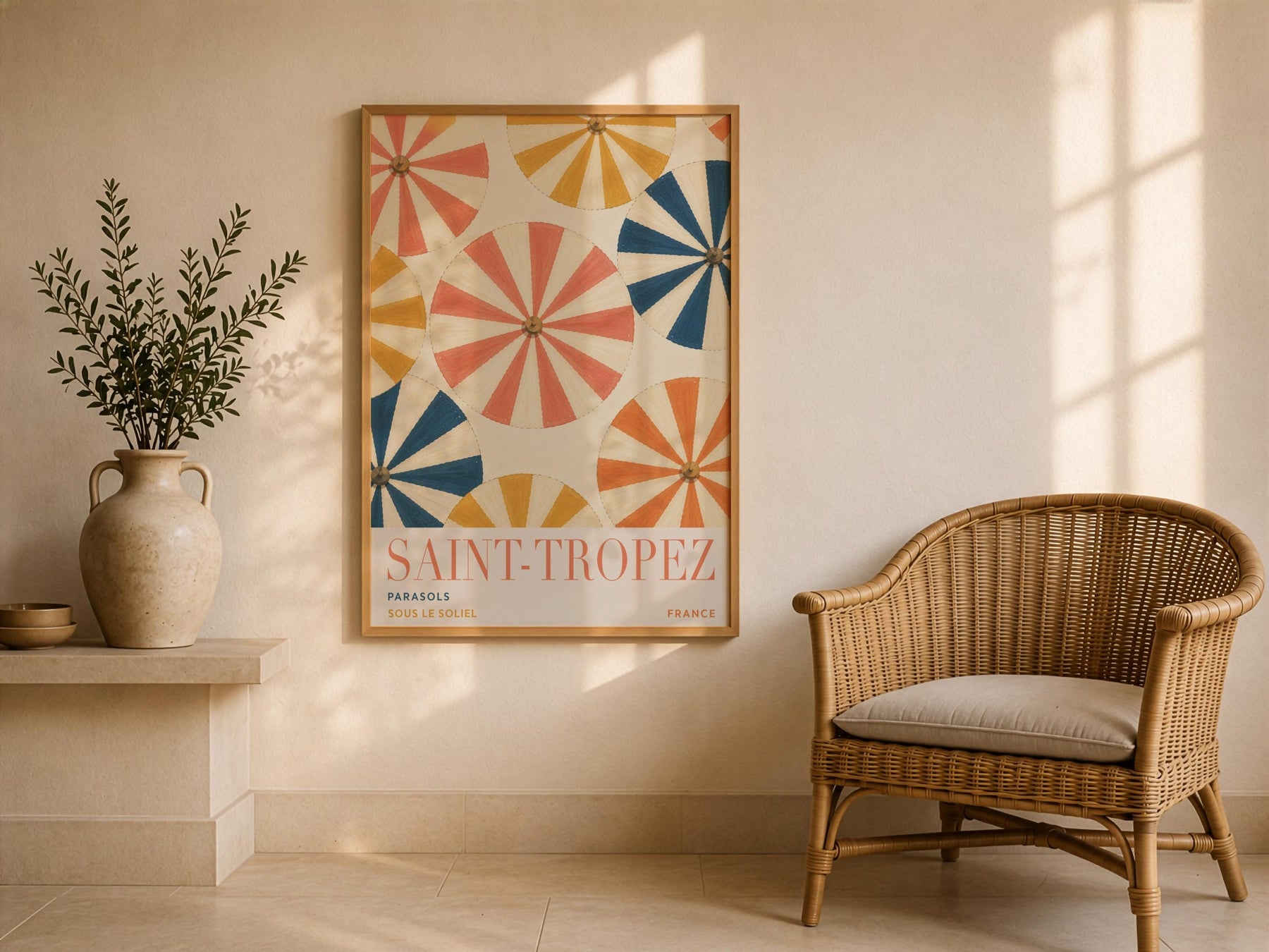 Saint-Tropez Print | French Riviera Beach Parasol Wall Art | Framed or Unframed