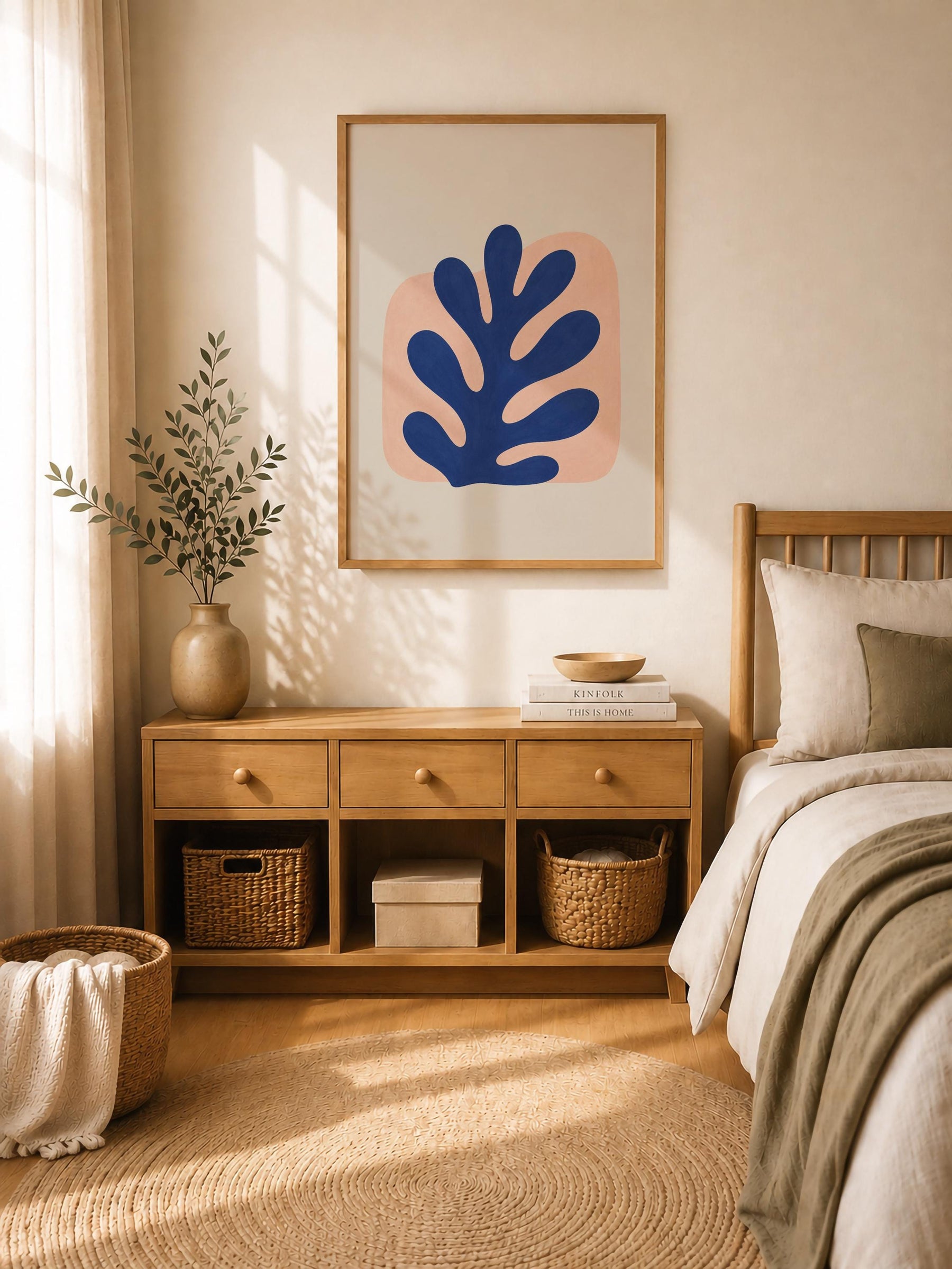 Reef Blue Abstract Botanical Print | Coastal Modern Mediterranean Organic Shape Art | Framed or Unframed