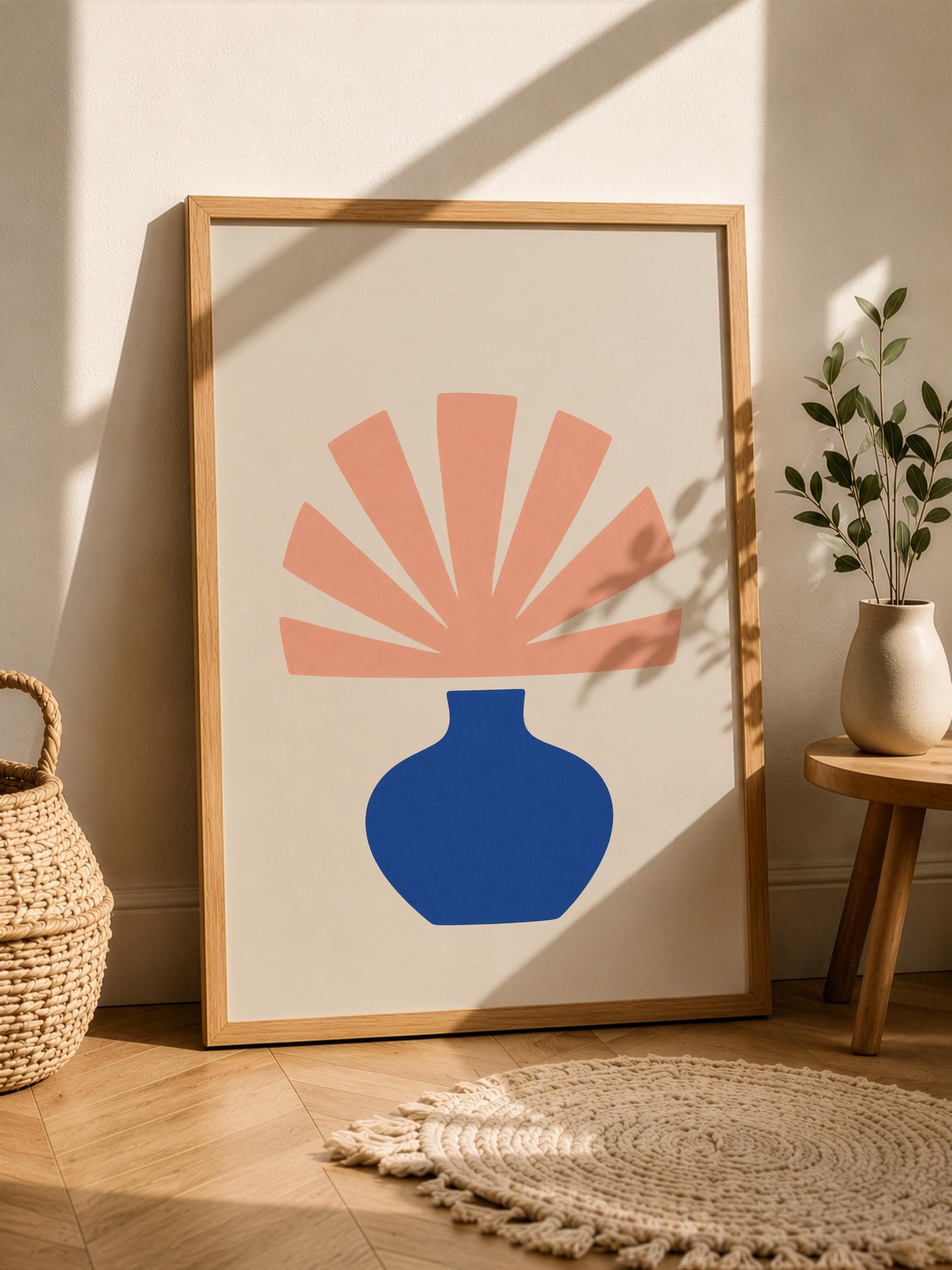 Bloom Abstract Blue Vase Botanical Print | Minimalist Mediterranean Wall Art | Framed or Unframed