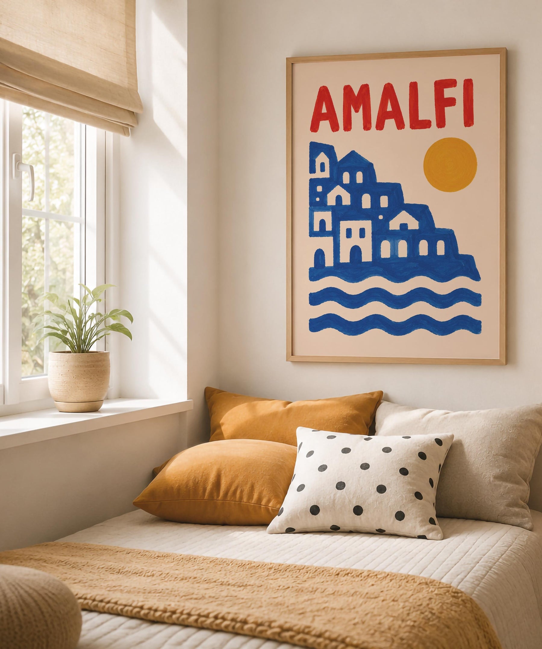 Amalfi Coast Print | Hand-Painted Mediterranean Seaside Artwork | Framed or Unframed