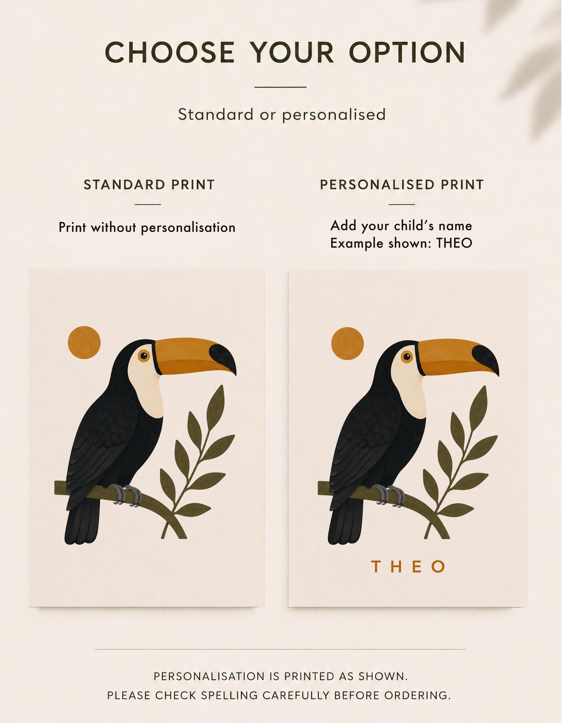Personalised Toucan Nursery Print, Modern Playroom Tropical Bird Wall Art, Framed or Unframed Poster
