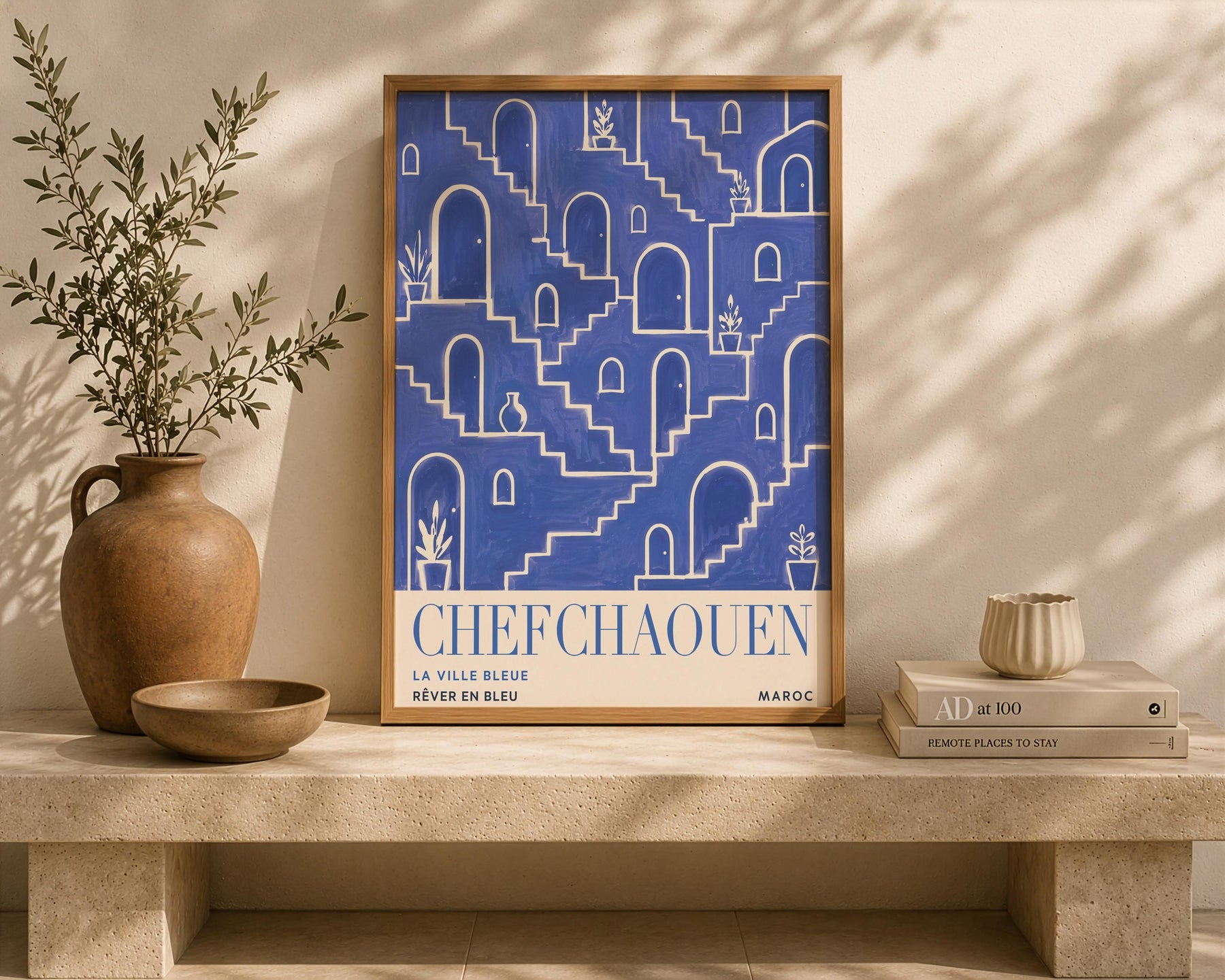 Chefchaouen Morocco Travel Poster | Blue City Wall Art, Mediterranean Decor | Framed or Unframed