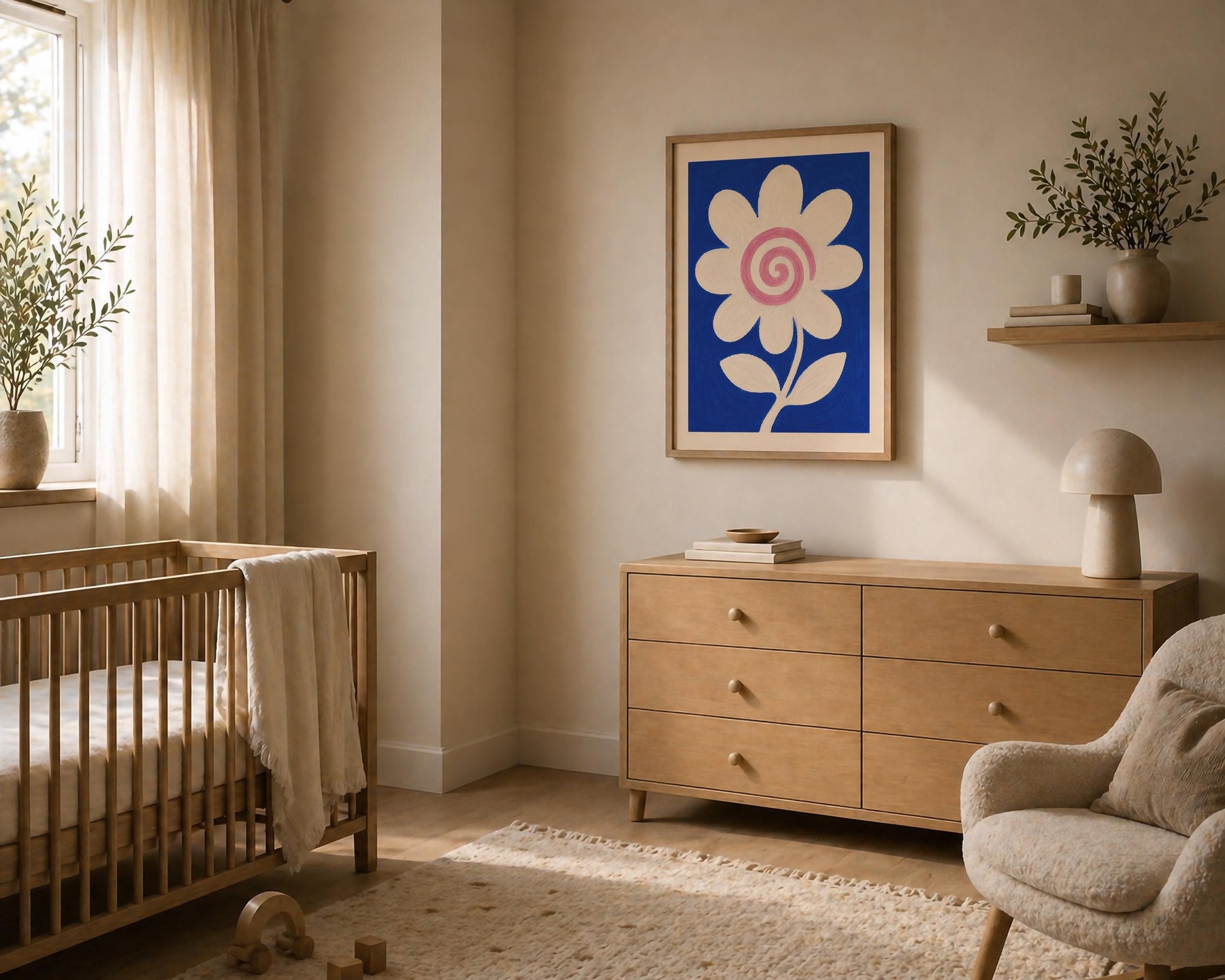 Hand-Painted Floral Print | Scandinavian Folk Art, Modern Botanical Room Decor | Framed or Unframed