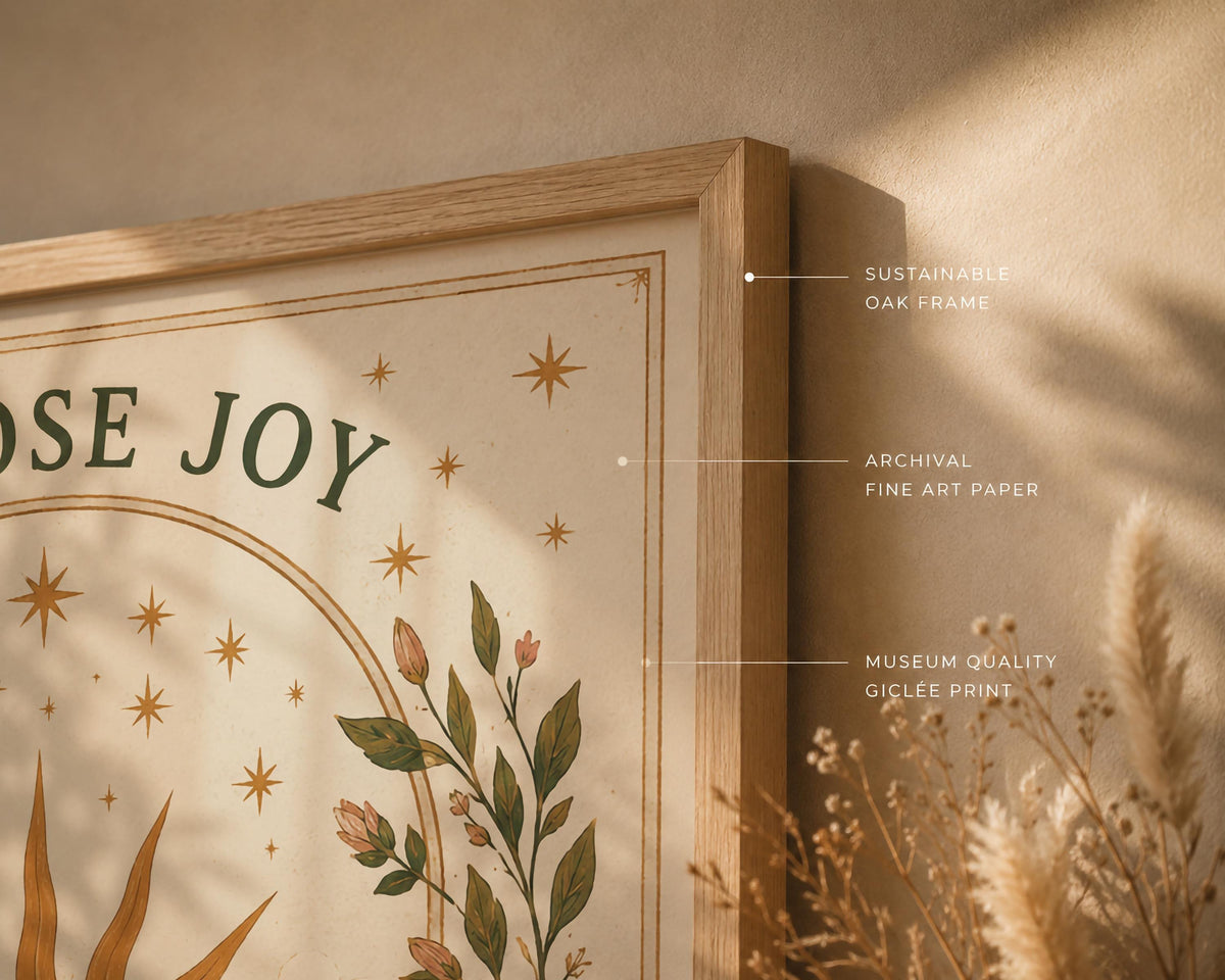 Choose Joy Print | Positive Affirmation Wall Art, Celestial Folk Illustration, Framed or Unframed