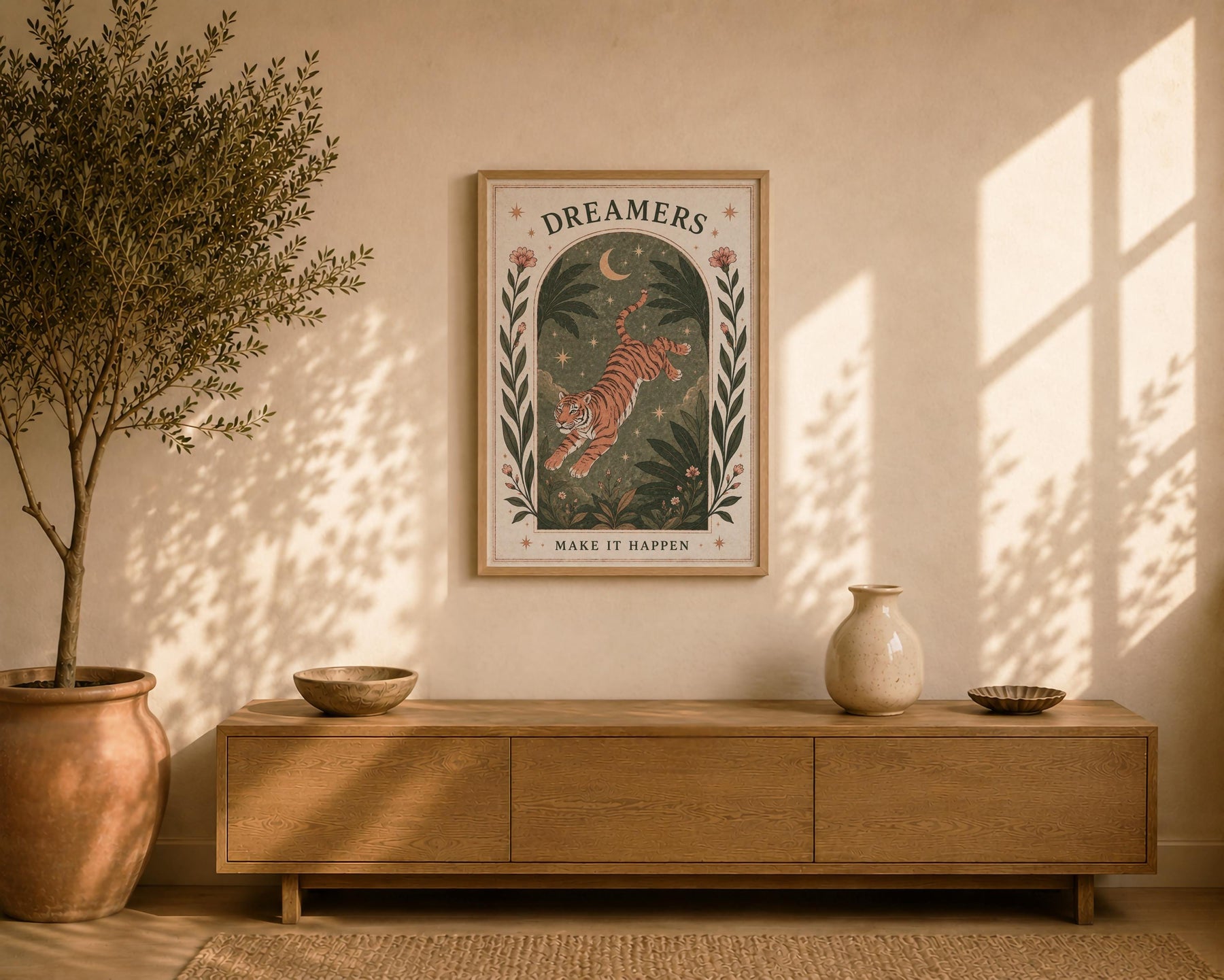 Tiger Illustrated Print | Inspirational Dreamer Folk Art Animal Wall Art | Framed or Unframed