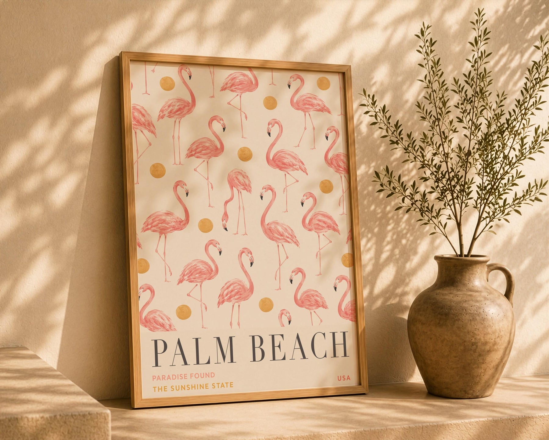 Palm Beach Flamingo Print | Hand-Painted Florida Coastal Wall Art | Framed or Unframed