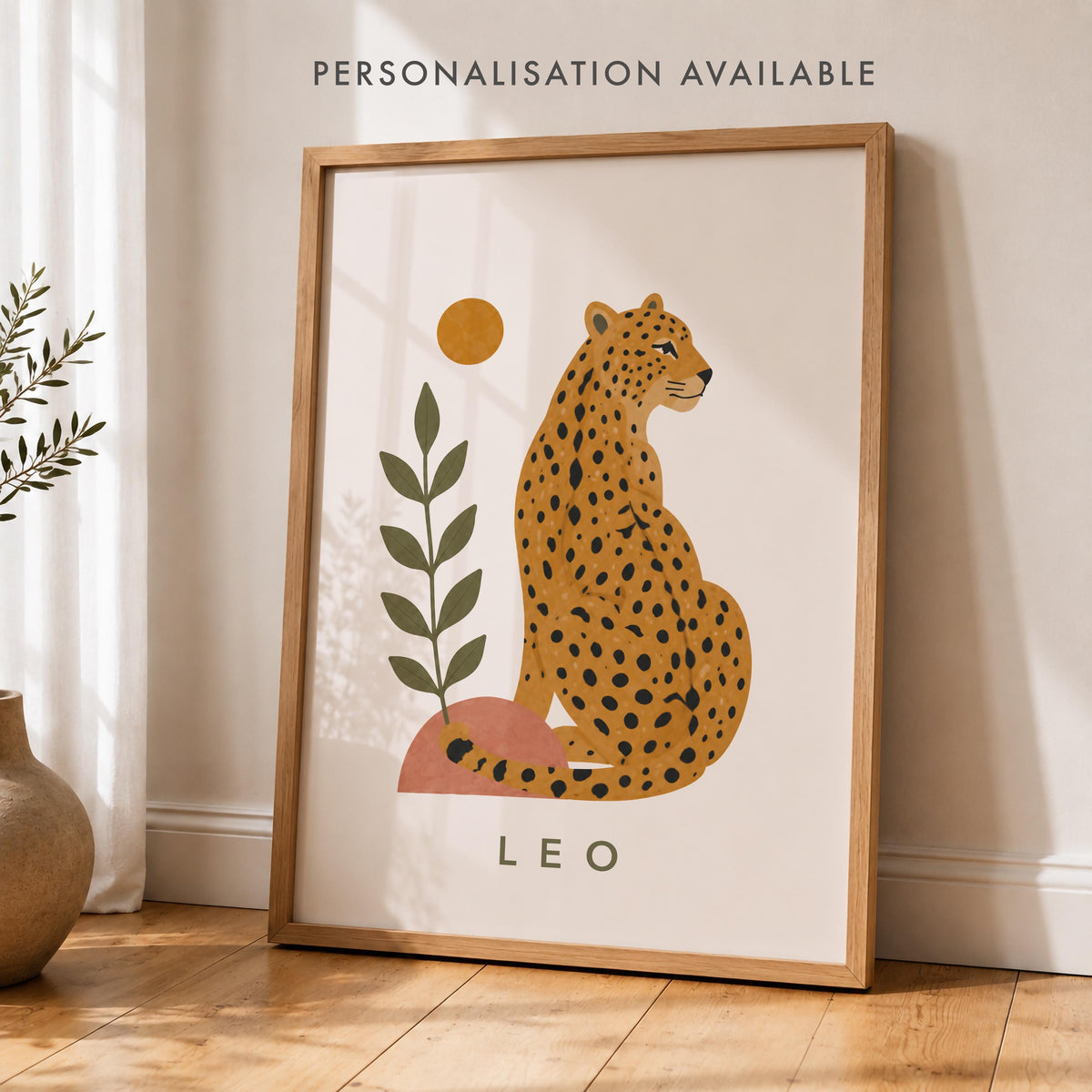Personalised Leopard Nursery Print | Safari Jungle Animal Illustrated Wall Art | Framed or Unframed