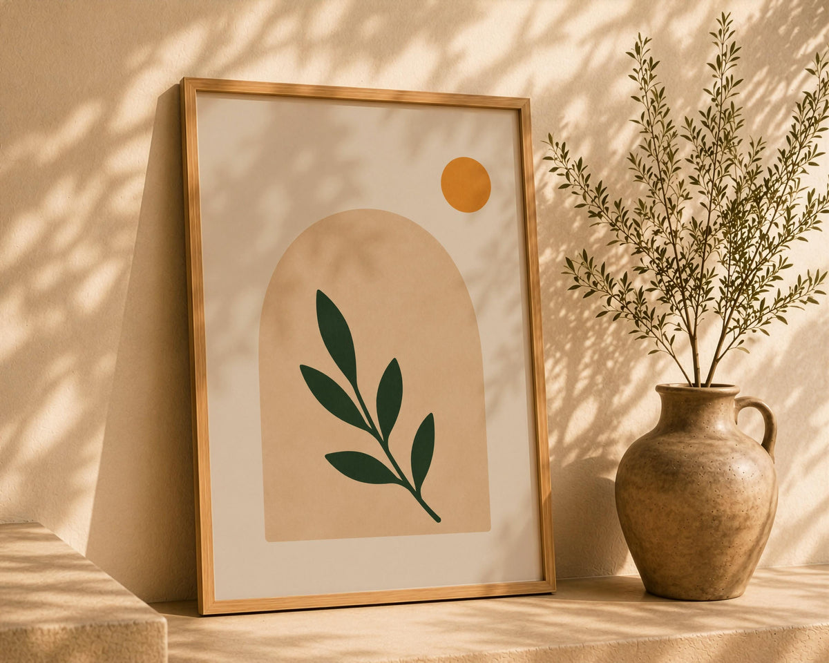 Arco Abstract Archway Botanical Print | Minimalist Leaf Wall Art, Scandinavian Poster | Framed or Unframed