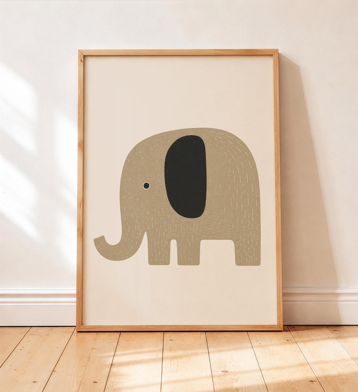 Hand-Painted Elephant Print | Scandinavian Minimalist Nursery Decor | Framed or Unframed