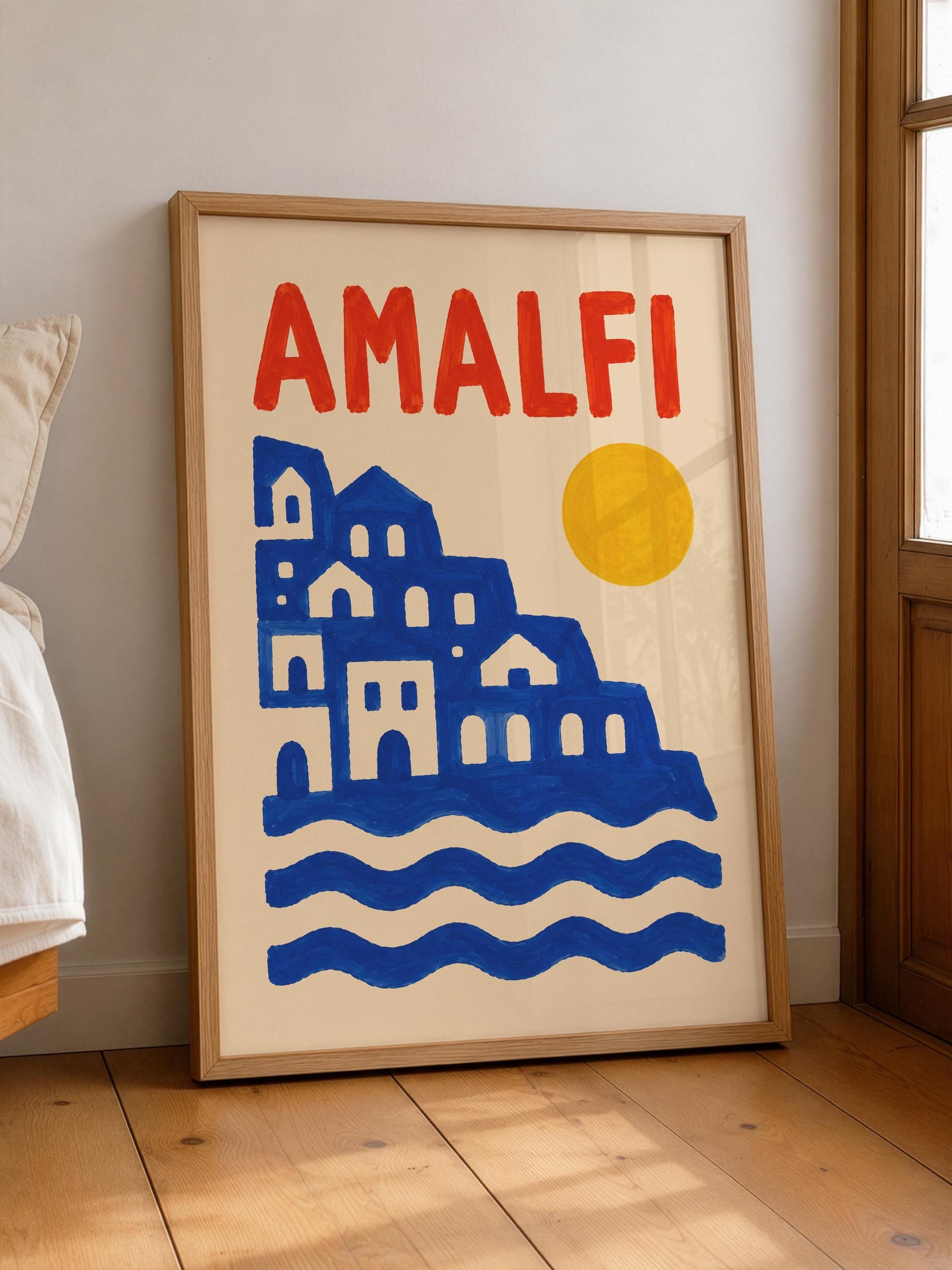 Amalfi Coast Print | Hand-Painted Mediterranean Seaside Artwork | Framed or Unframed