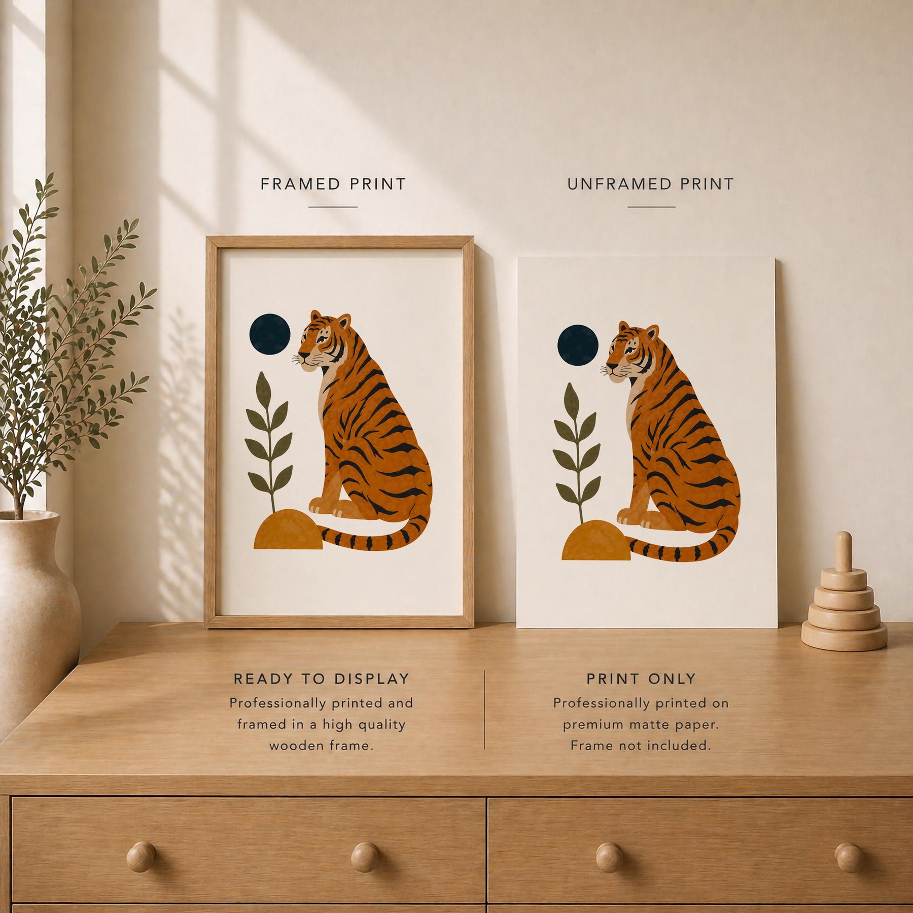 Personalised Tiger Nursery Print | Jungle Animal Illustrated Wall Art | Framed or Unframed